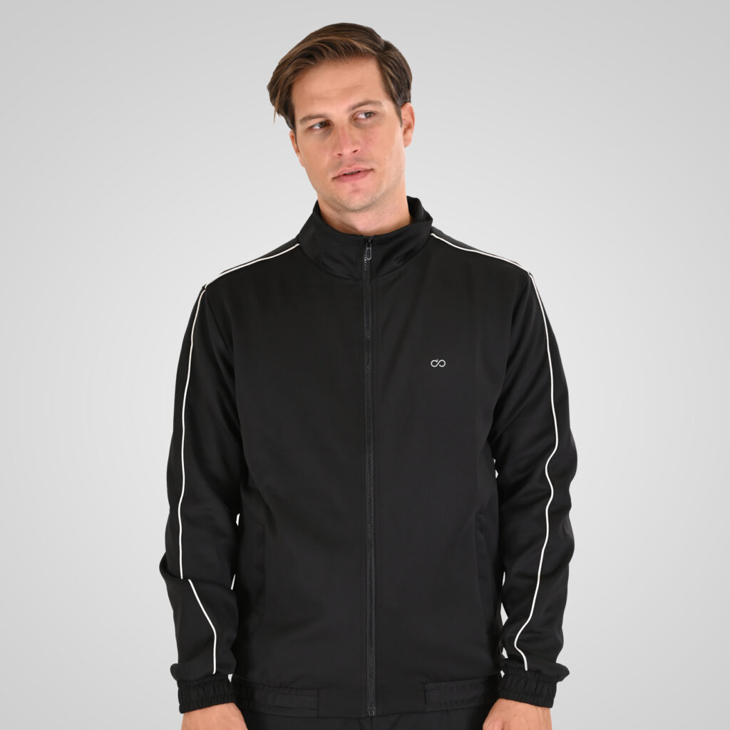 262MTOP-1156 FULL-ZIP TOP WITH COLLAR. HIGH DENSITY PRINT AND STRIPES BLACK