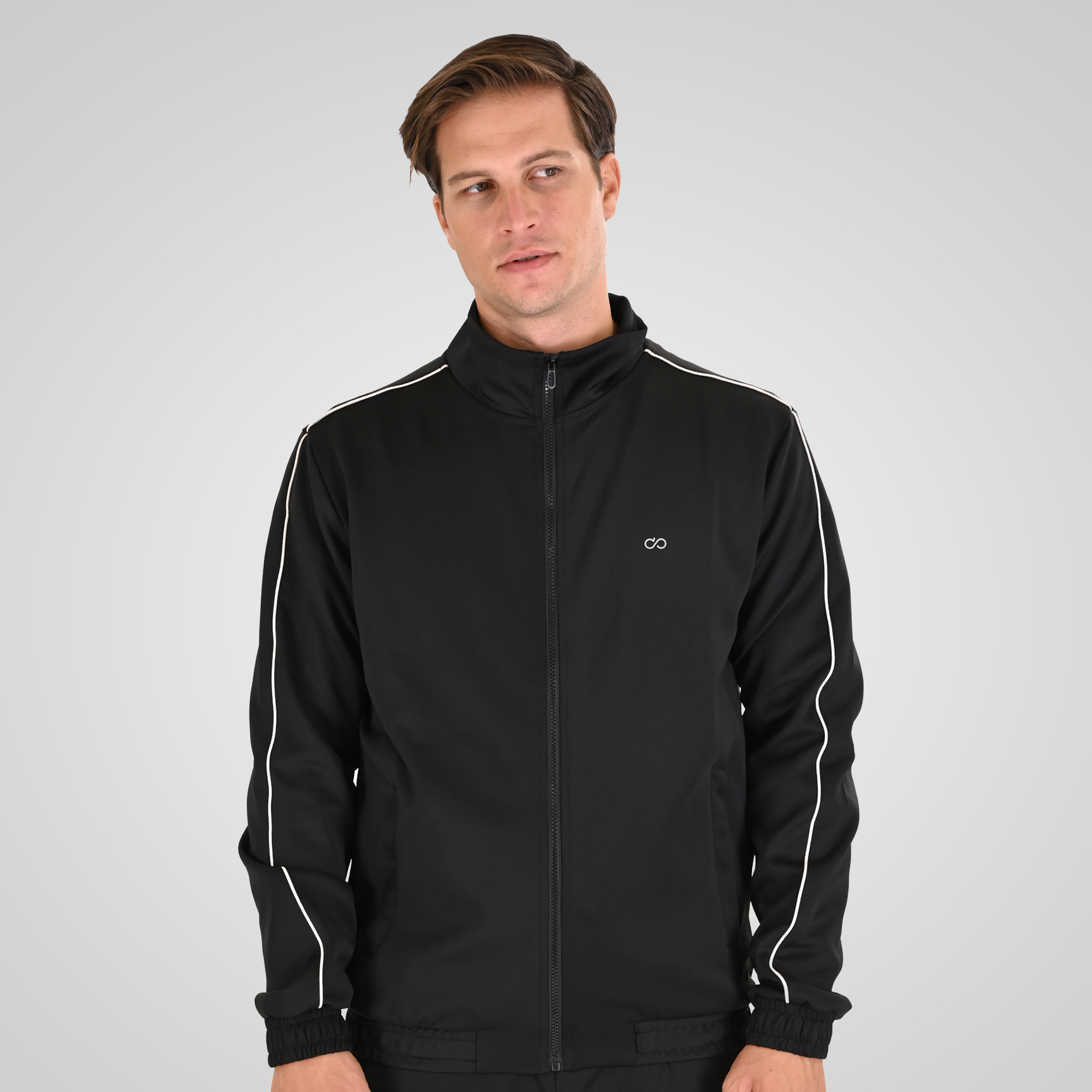 262MTOP-1156 FULL-ZIP TOP WITH COLLAR. HIGH DENSITY PRINT AND STRIPES BLACK - Image 1