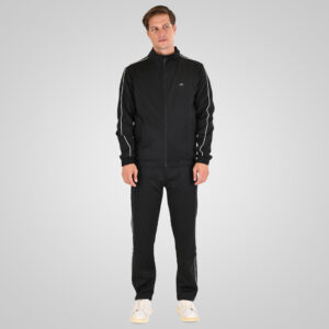 262MTOP-1156 FULL-ZIP TOP WITH COLLAR. HIGH DENSITY PRINT AND STRIPES BLACK