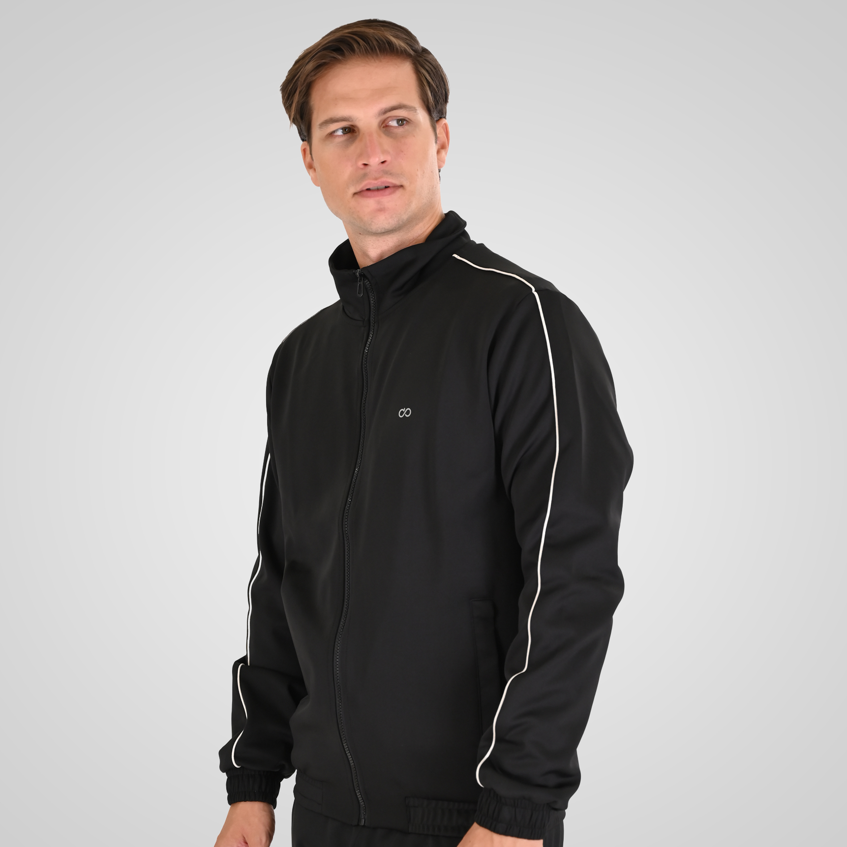 262MTOP-1156 FULL-ZIP TOP WITH COLLAR. HIGH DENSITY PRINT AND STRIPES BLACK - Image 3