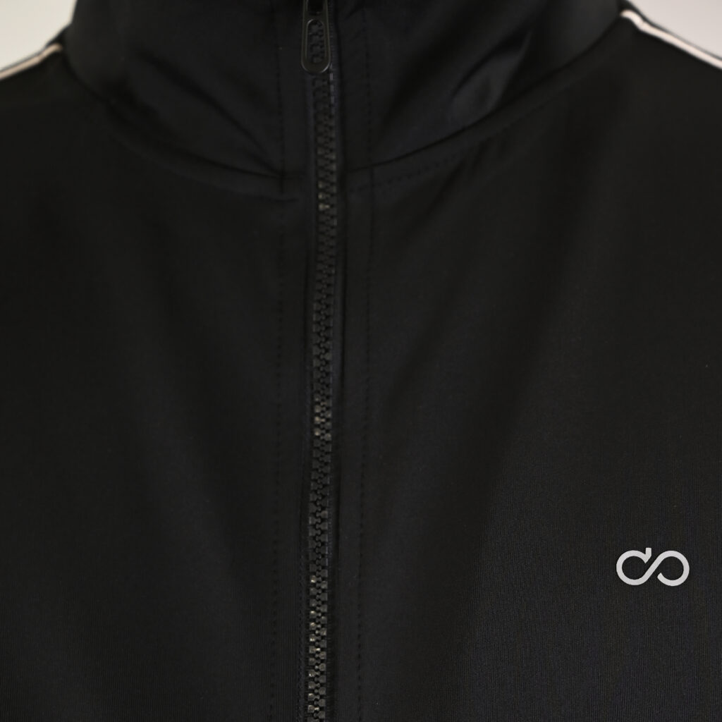 262MTOP-1156 FULL-ZIP TOP WITH COLLAR. HIGH DENSITY PRINT AND STRIPES BLACK