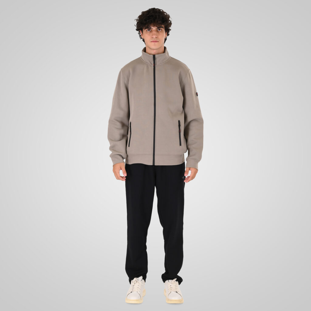 262MTOP-1158 FULL-ZIP WITH STAND-UP COLLAR (INTERLOCK) SMOKE BEIGE