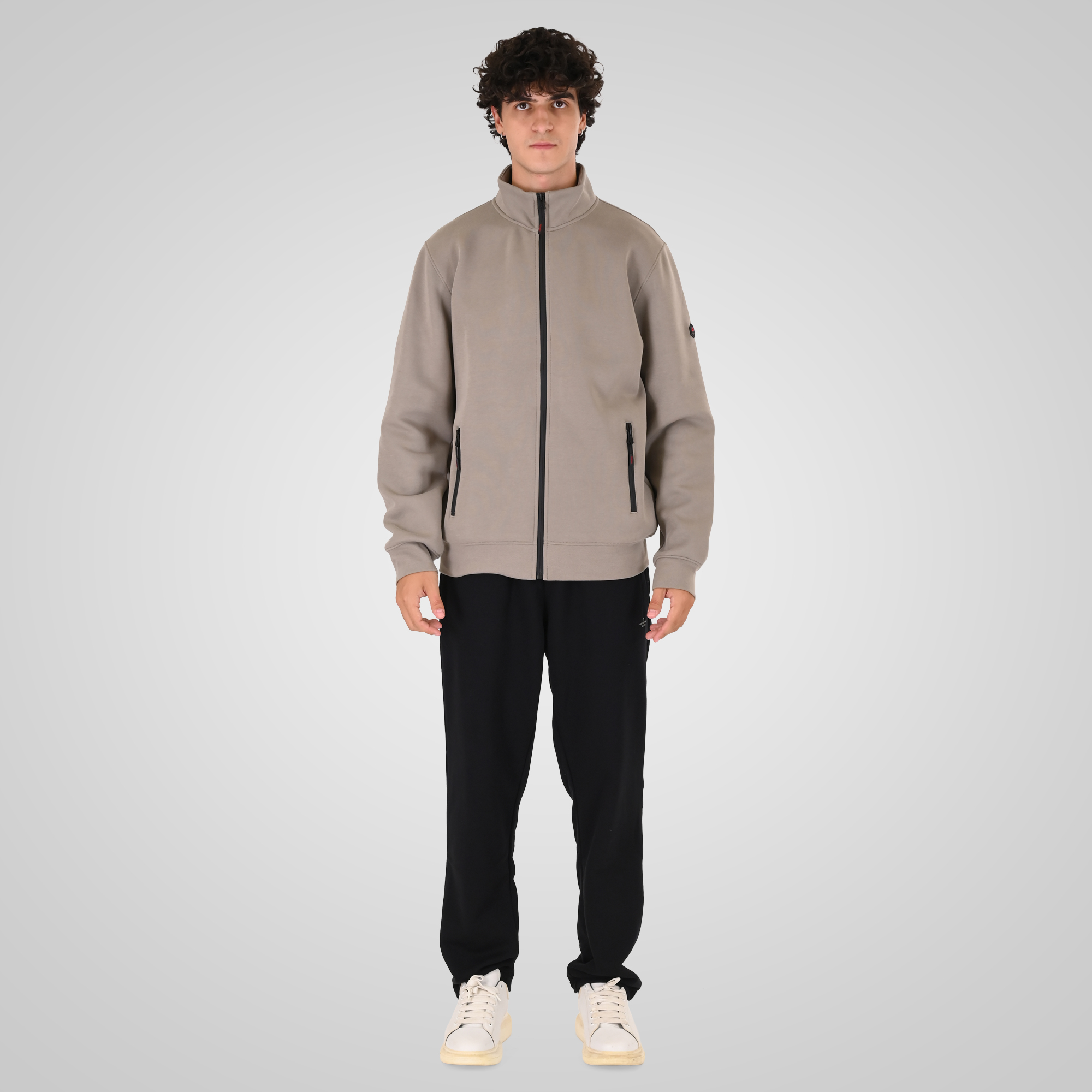 262MTOP-1158 FULL-ZIP WITH STAND-UP COLLAR (INTERLOCK) SMOKE BEIGE - Image 2