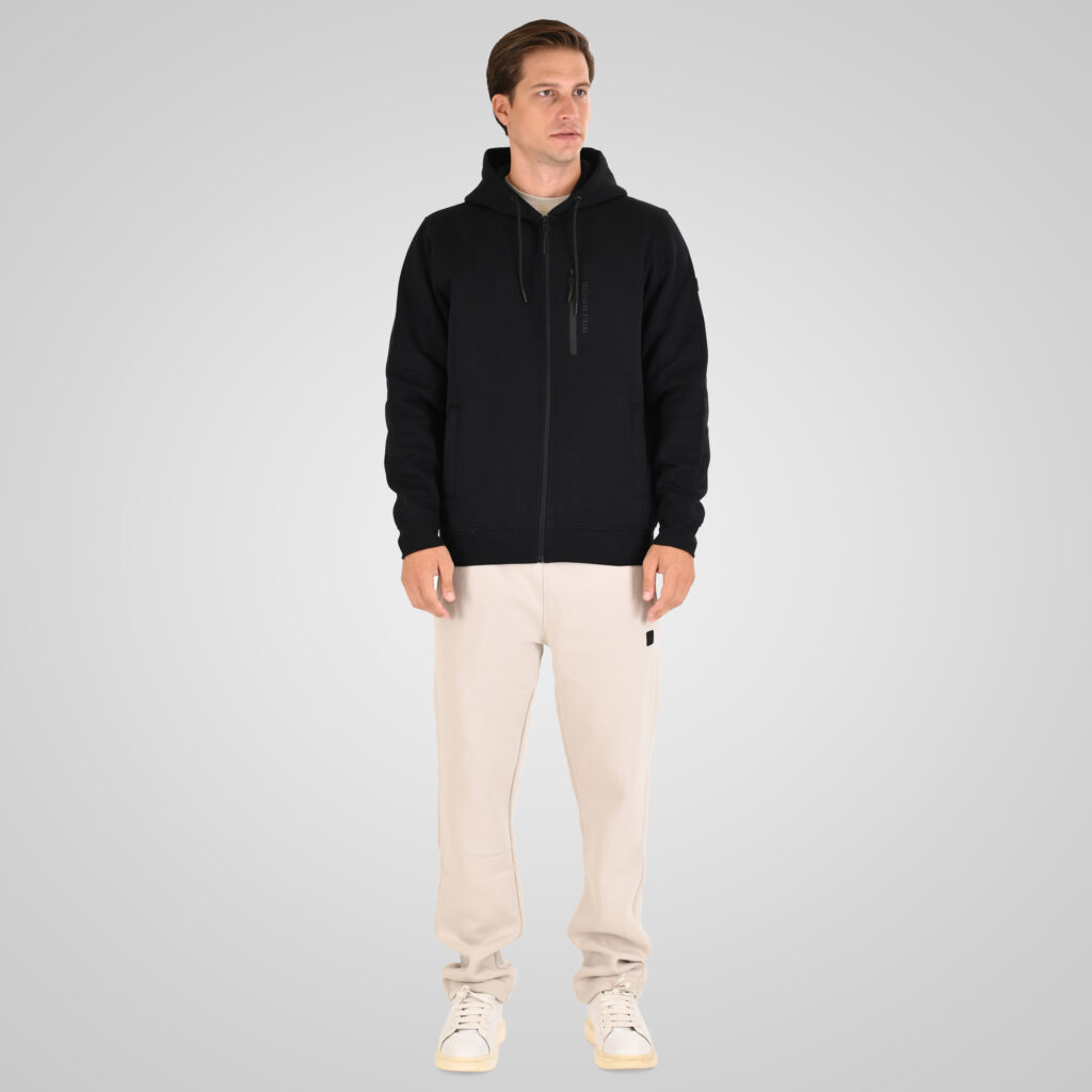 262MTOP-1160 FULL-ZIP HOODIE WITH CHEST POCKET AND THIN HIGH DENSITY PRINT (INTERLOCK) BLACK