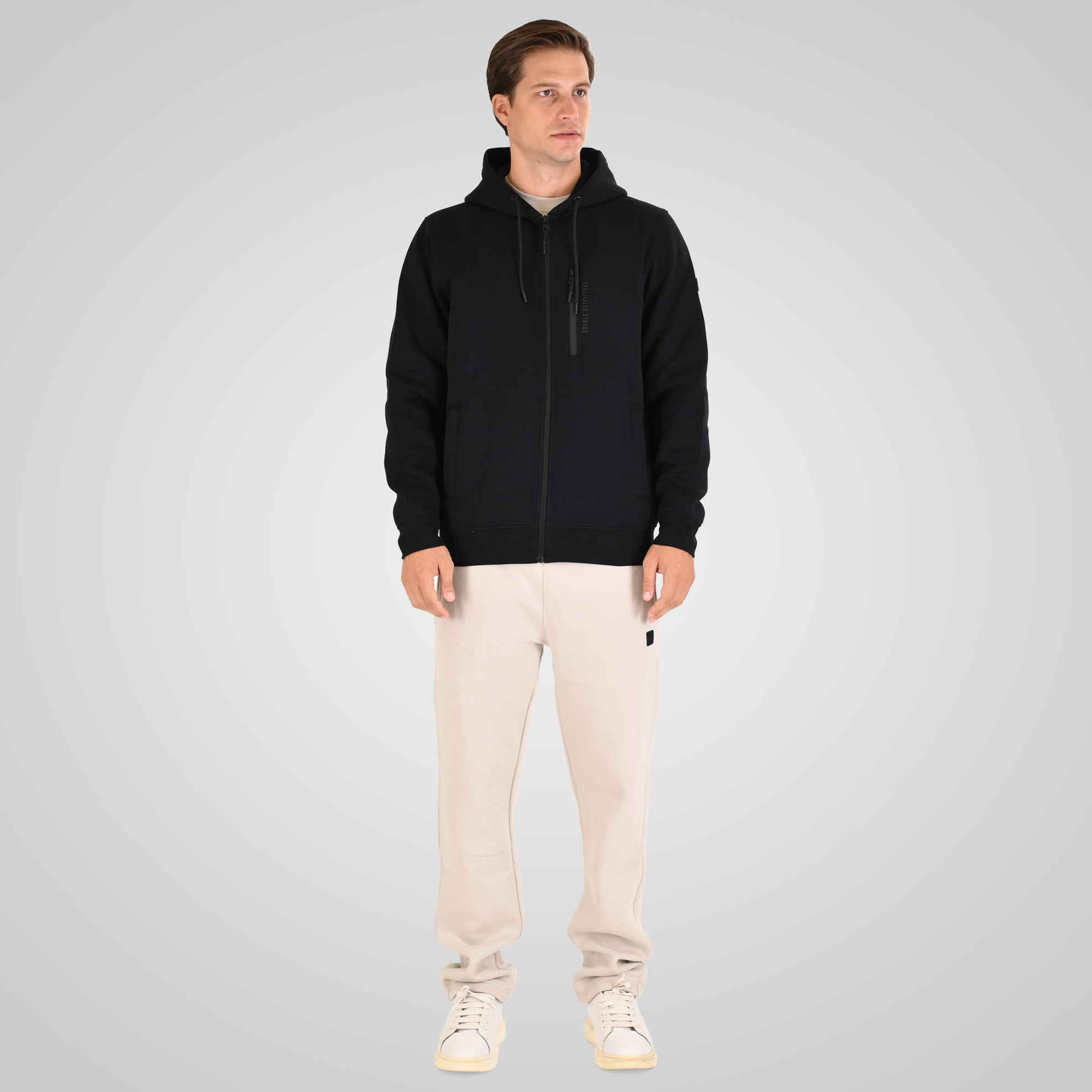 262MTOP-1160 FULL-ZIP HOODIE WITH CHEST POCKET AND THIN HIGH DENSITY PRINT (INTERLOCK) BLACK - Image 2