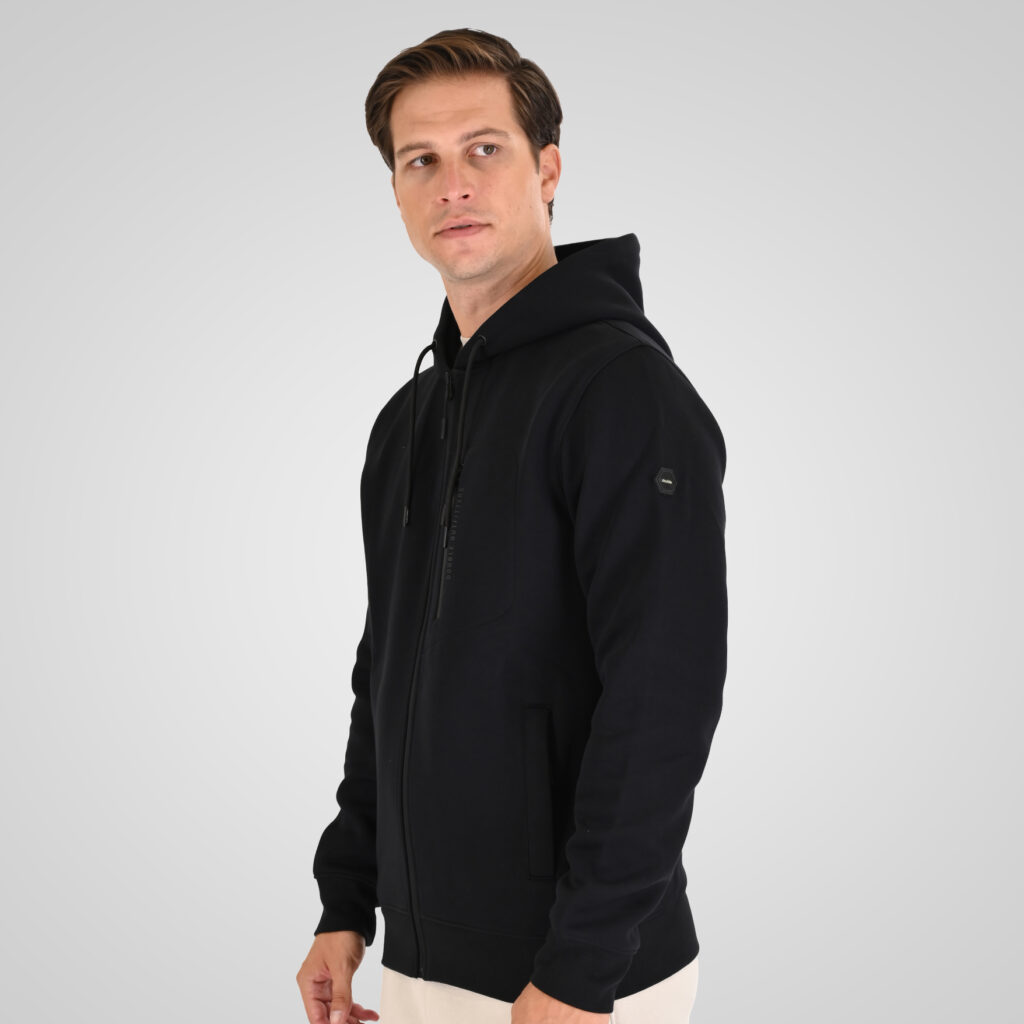 262MTOP-1160 FULL-ZIP HOODIE WITH CHEST POCKET AND THIN HIGH DENSITY PRINT (INTERLOCK) BLACK