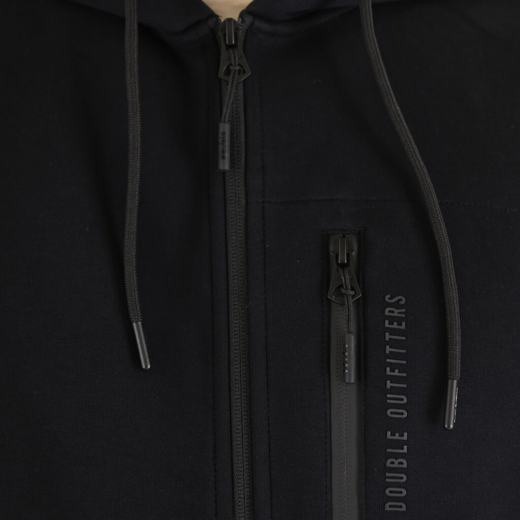262MTOP-1160 FULL-ZIP HOODIE WITH CHEST POCKET AND THIN HIGH DENSITY PRINT (INTERLOCK) BLACK