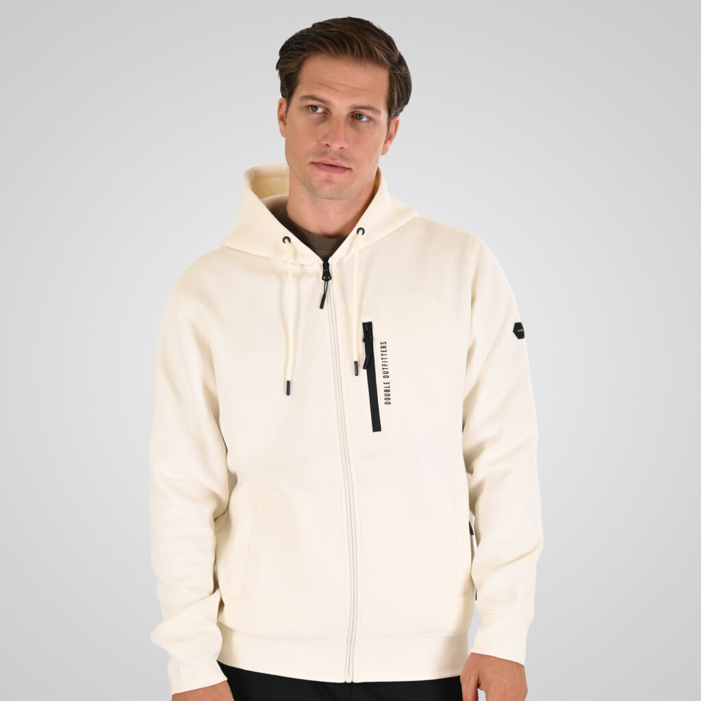 262MTOP-1160 FULL-ZIP HOODIE WITH CHEST POCKET AND THIN HIGH DENSITY PRINT (INTERLOCK) POLAR WHITE