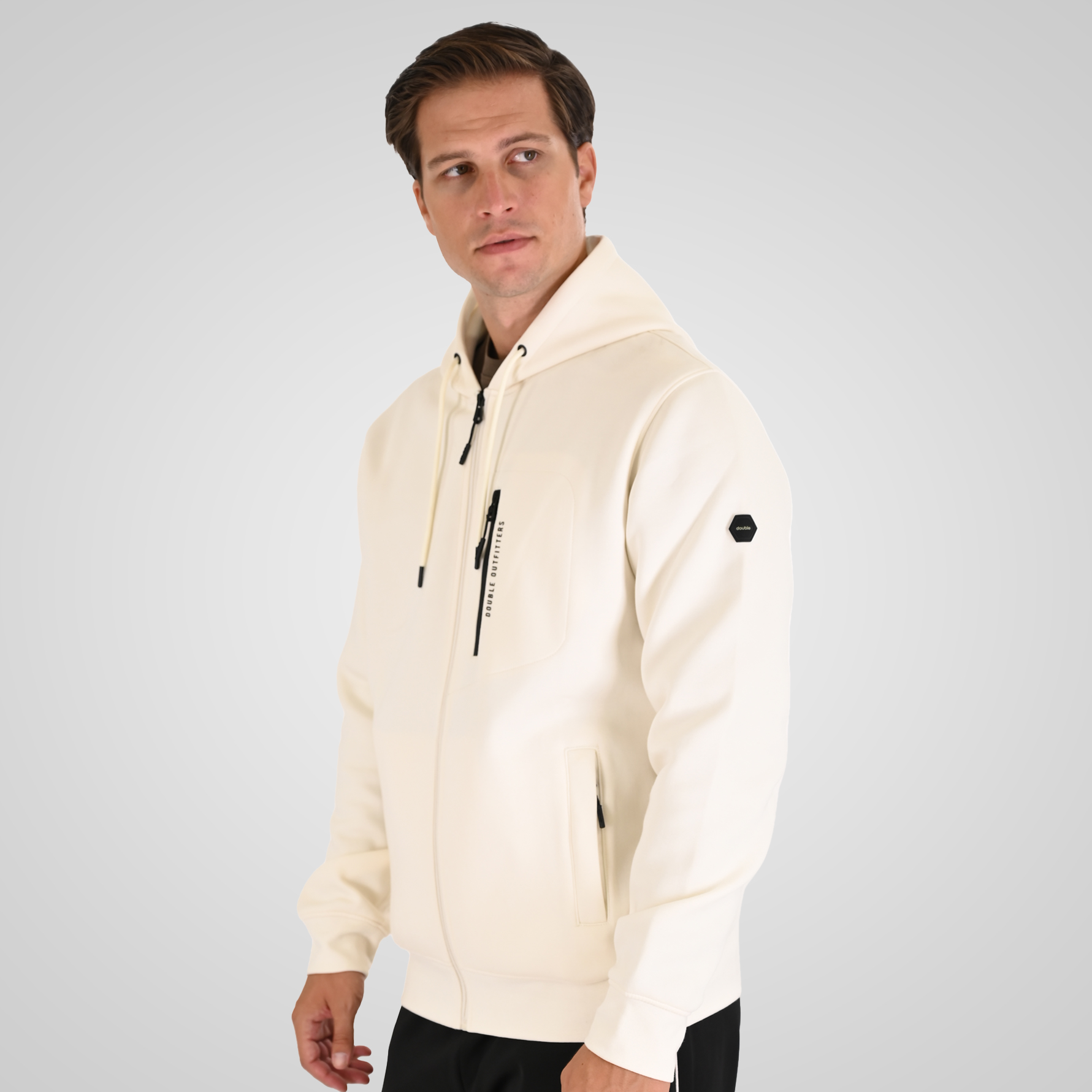 262MTOP-1160 FULL-ZIP HOODIE WITH CHEST POCKET AND THIN HIGH DENSITY PRINT (INTERLOCK) POLAR WHITE - Image 3
