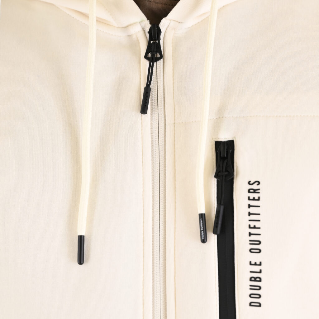 262MTOP-1160 FULL-ZIP HOODIE WITH CHEST POCKET AND THIN HIGH DENSITY PRINT (INTERLOCK) POLAR WHITE