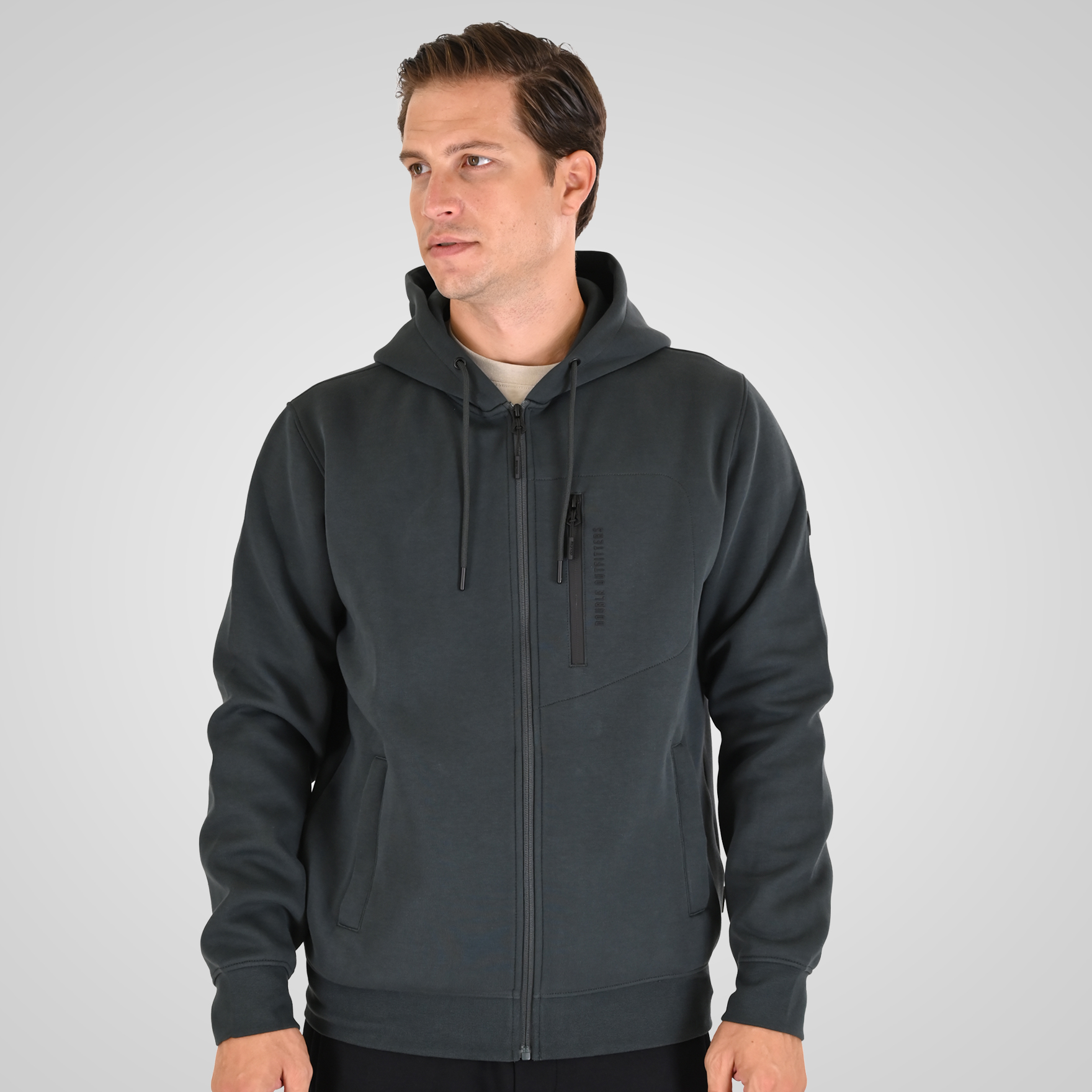 262MTOP-1160 FULL-ZIP HOODIE WITH CHEST POCKET AND THIN HIGH DENSITY PRINT (INTERLOCK) SHADOW GREEN - Image 1