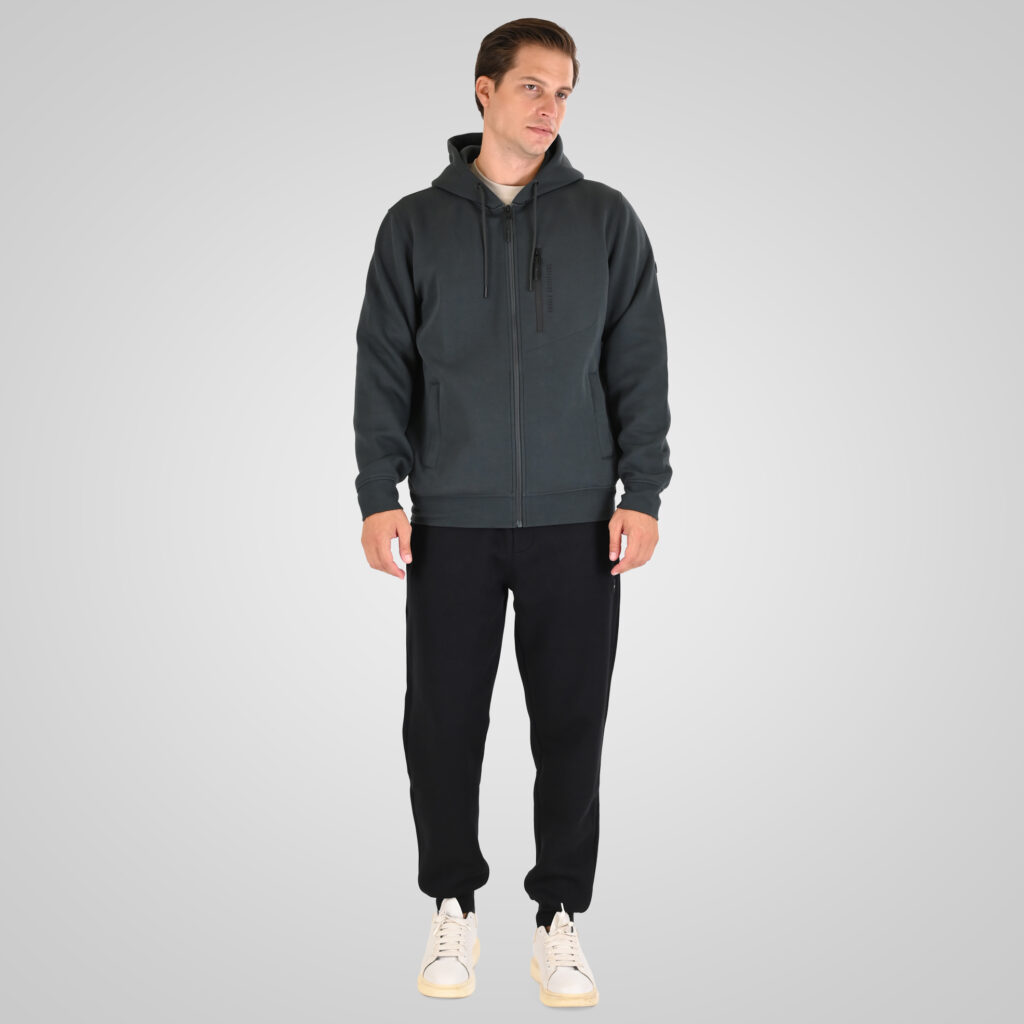 262MTOP-1160 FULL-ZIP HOODIE WITH CHEST POCKET AND THIN HIGH DENSITY PRINT (INTERLOCK) SHADOW GREEN