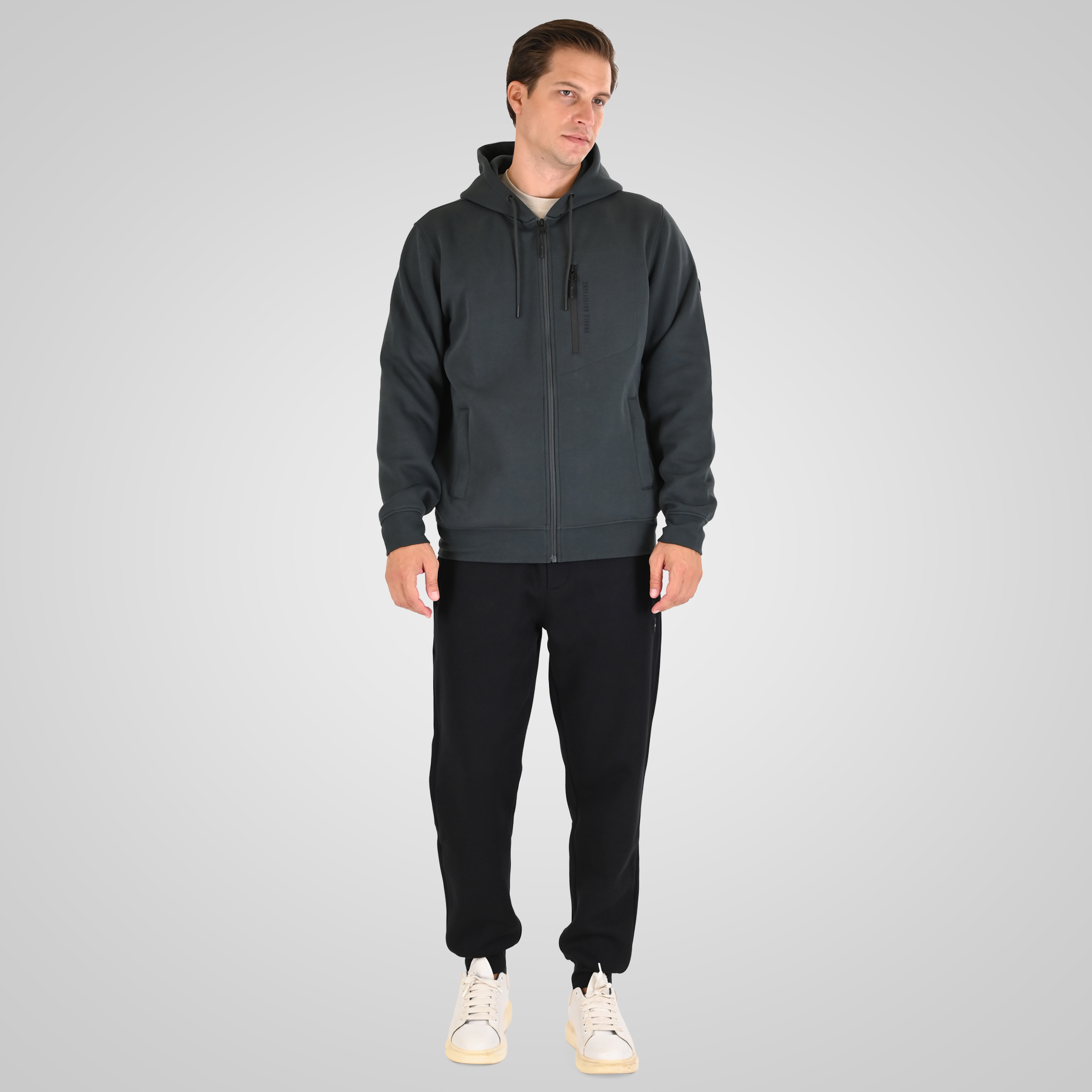 262MTOP-1160 FULL-ZIP HOODIE WITH CHEST POCKET AND THIN HIGH DENSITY PRINT (INTERLOCK) SHADOW GREEN - Image 2