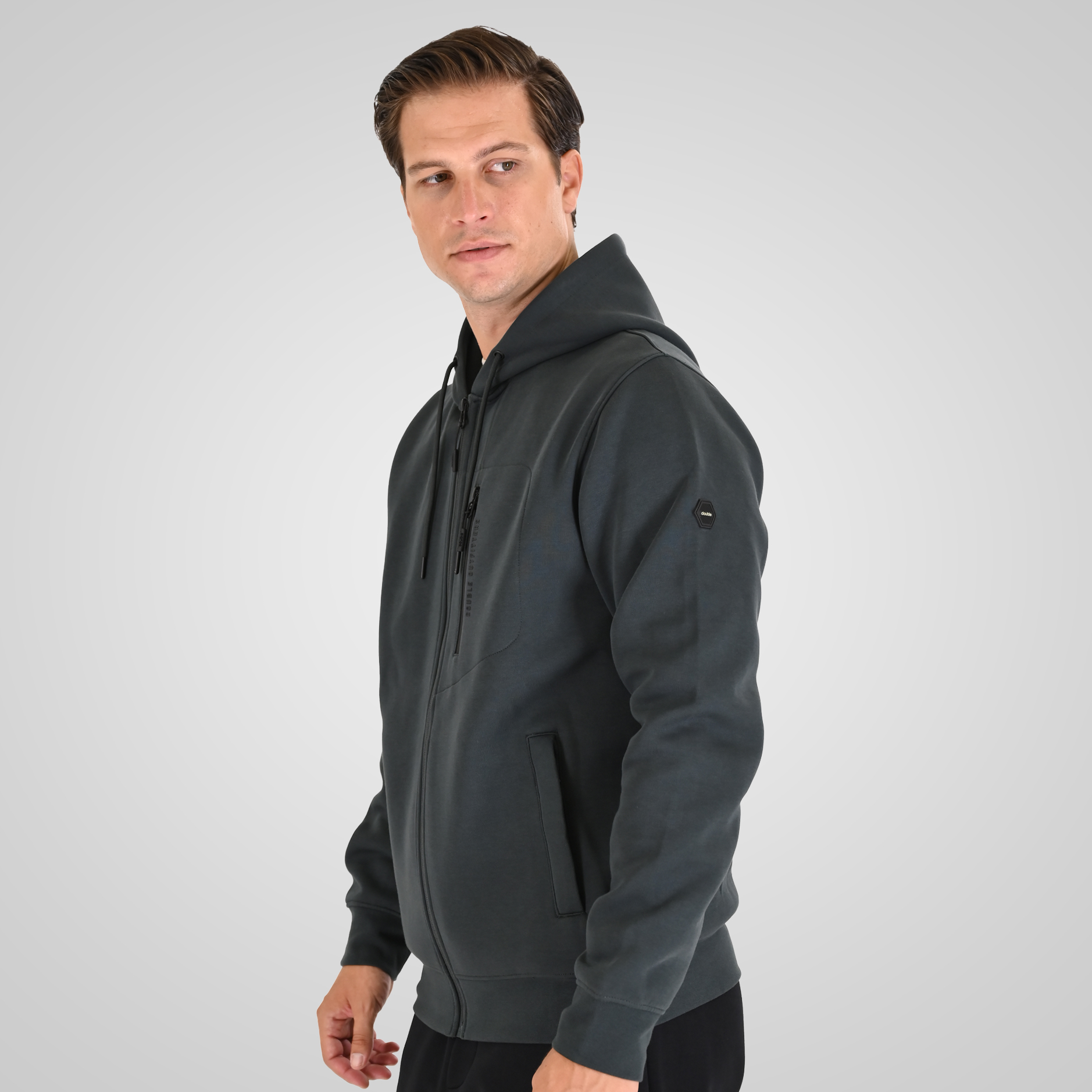262MTOP-1160 FULL-ZIP HOODIE WITH CHEST POCKET AND THIN HIGH DENSITY PRINT (INTERLOCK) SHADOW GREEN - Image 3