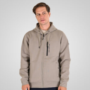 262MTOP-1160 FULL-ZIP HOODIE WITH CHEST POCKET AND THIN HIGH DENSITY PRINT (INTERLOCK) SMOKE BEIGE