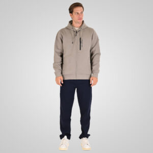 262MTOP-1160 FULL-ZIP HOODIE WITH CHEST POCKET AND THIN HIGH DENSITY PRINT (INTERLOCK) SMOKE BEIGE