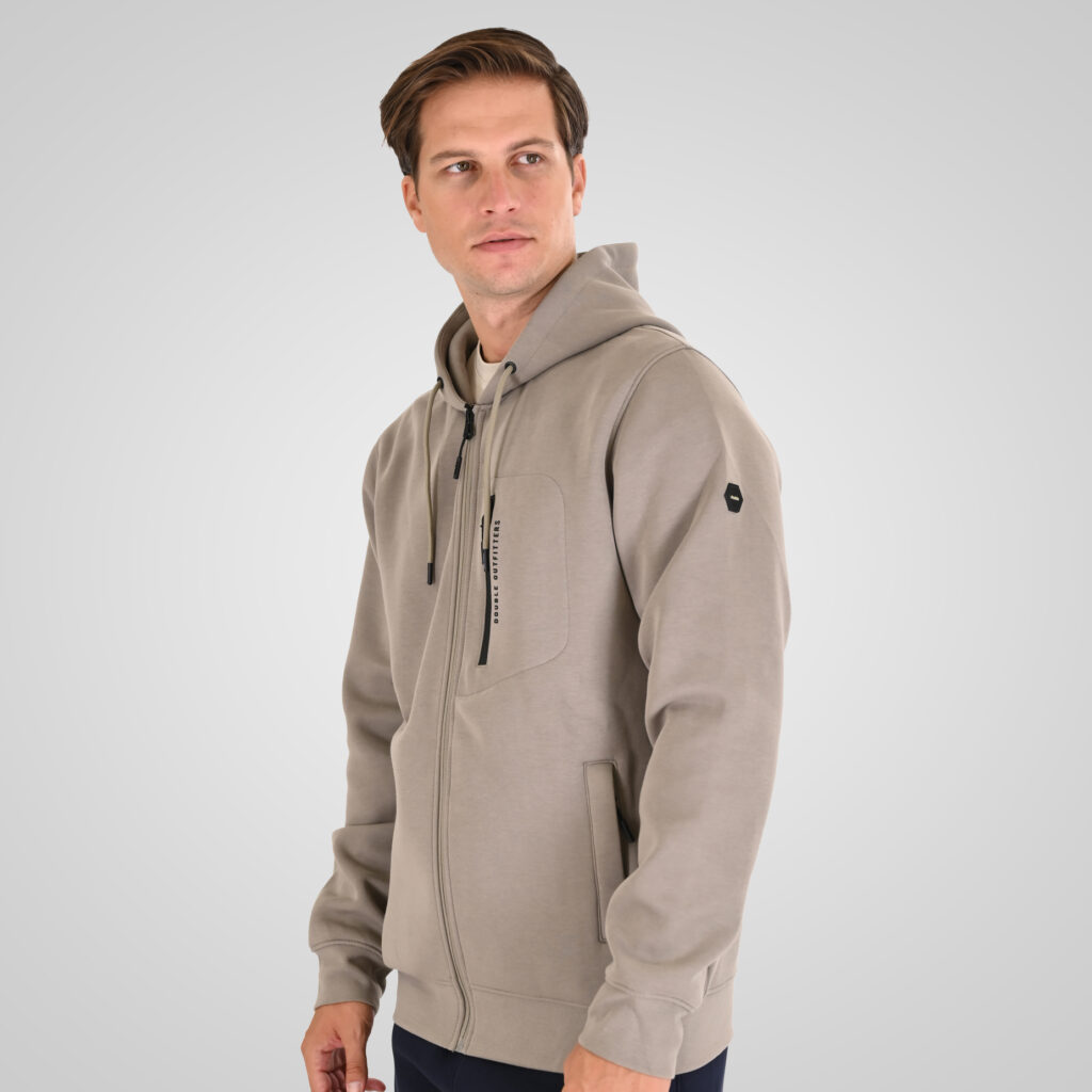 262MTOP-1160 FULL-ZIP HOODIE WITH CHEST POCKET AND THIN HIGH DENSITY PRINT (INTERLOCK) SMOKE BEIGE