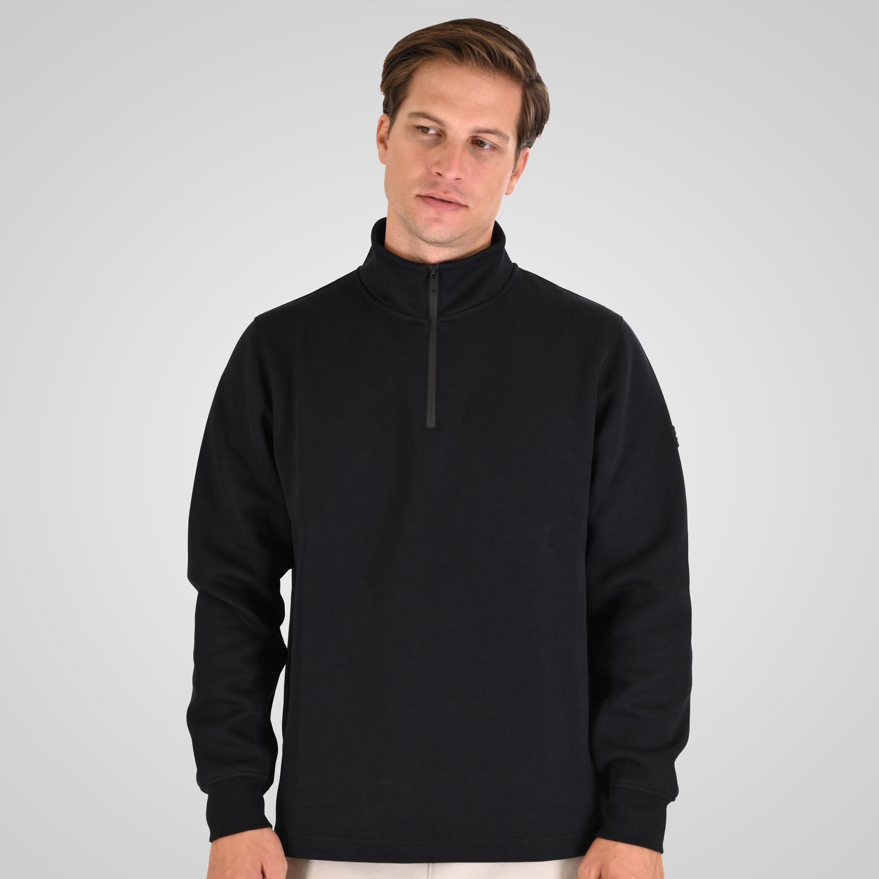 262MTOP-1162 HALF-ZIP WITH STAND-UP COLLAR (INTERLOCK) BLACK - Image 1