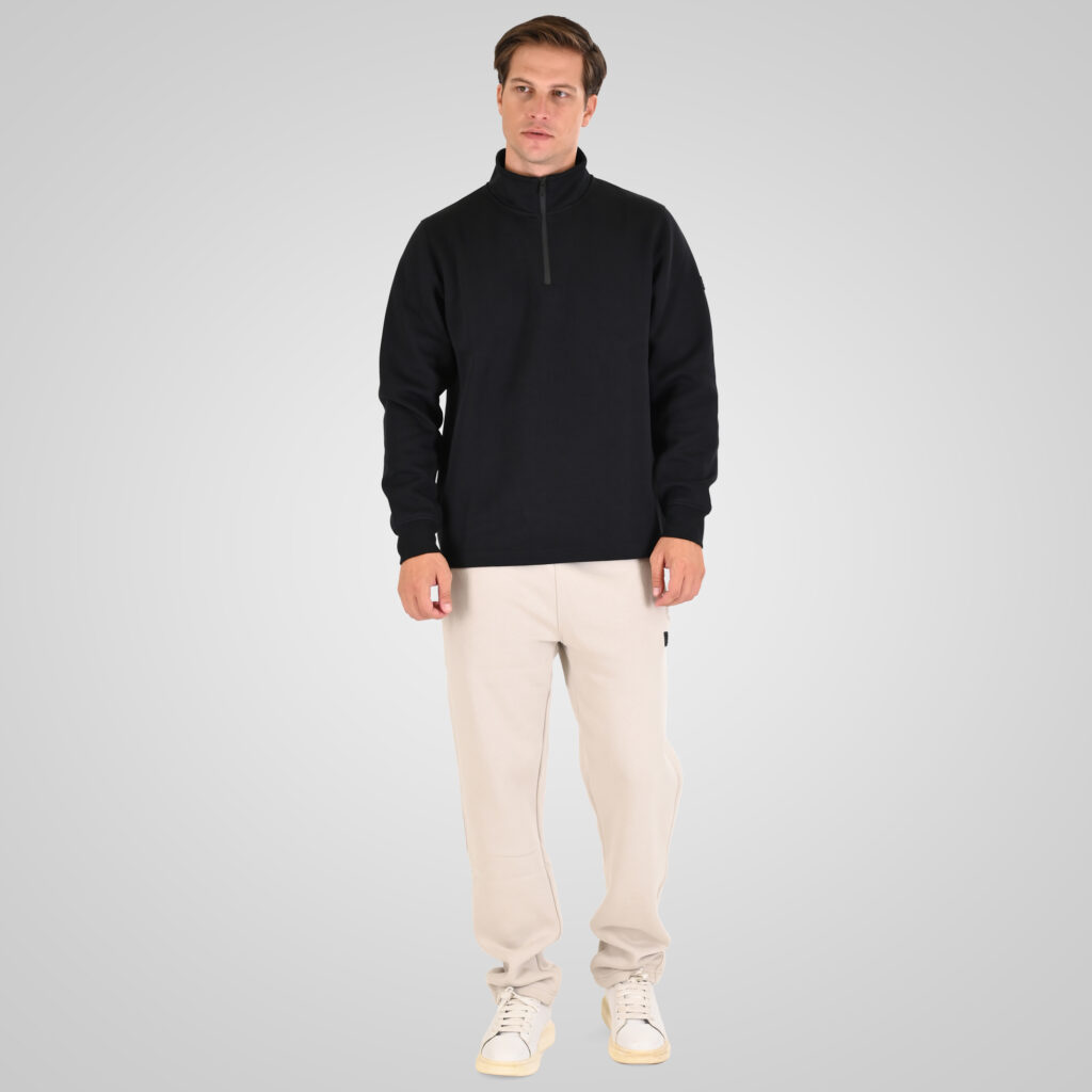 262MTOP-1162 HALF-ZIP WITH STAND-UP COLLAR (INTERLOCK) BLACK