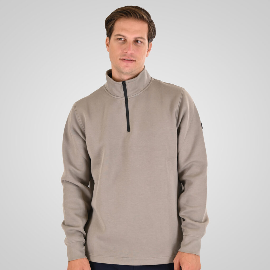 262MTOP-1162 HALF-ZIP WITH STAND-UP COLLAR (INTERLOCK) SMOKE BEIGE