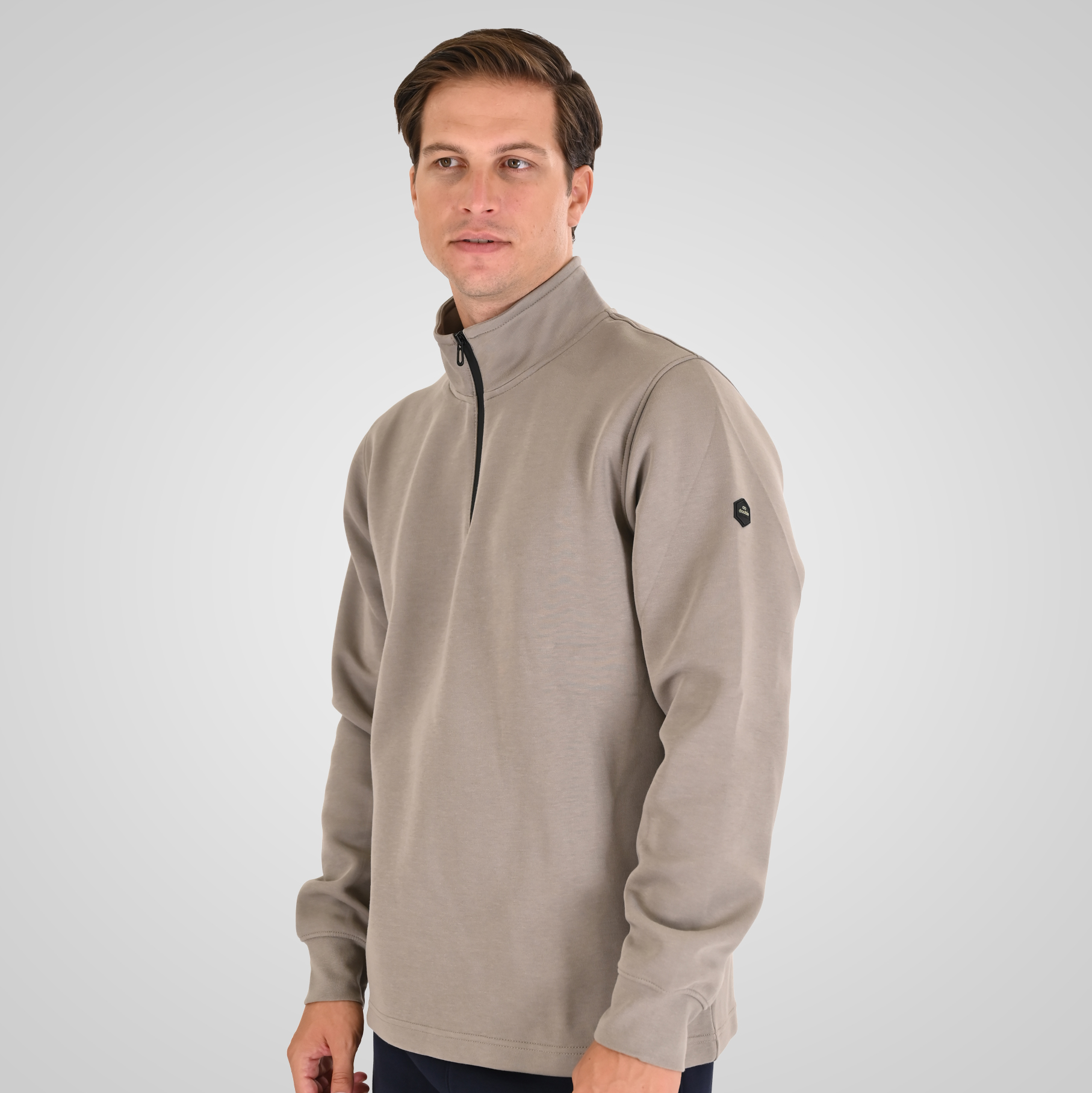 262MTOP-1162 HALF-ZIP WITH STAND-UP COLLAR (INTERLOCK) SMOKE BEIGE - Image 3