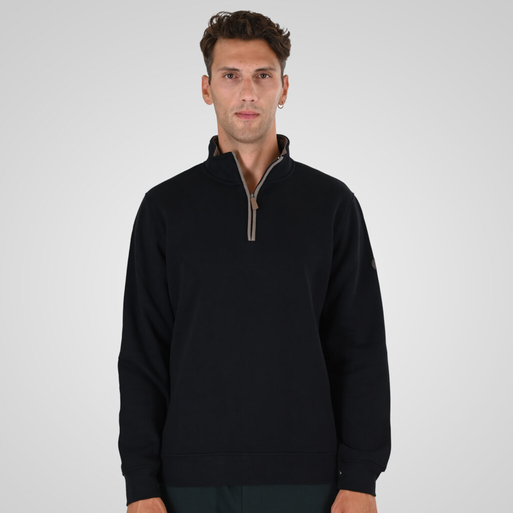 262MTOP-1163 HALF-ZIP WITH STAND-UP COLLAR (BRUSHED FLEECE) BLACK