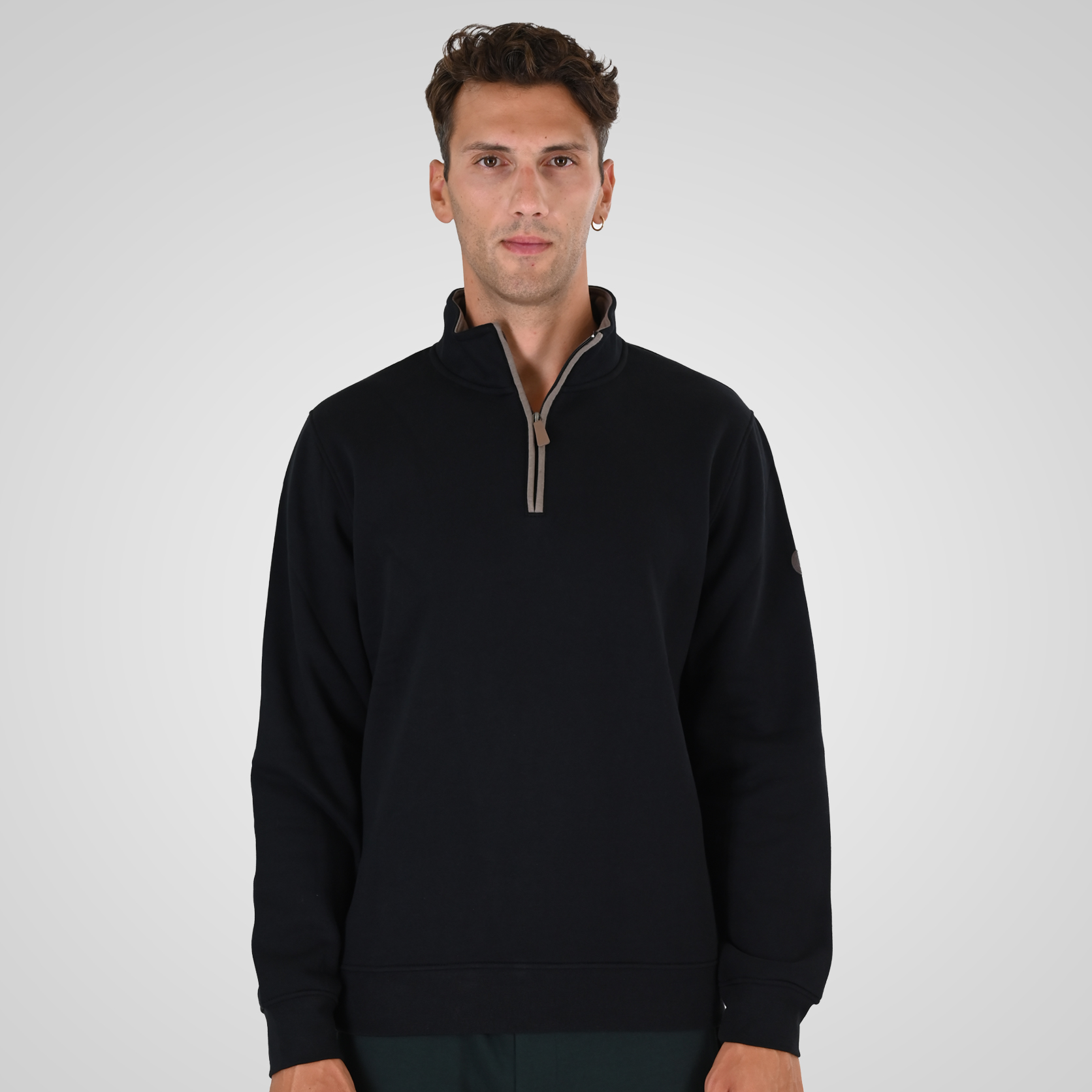 262MTOP-1163 HALF-ZIP WITH STAND-UP COLLAR (BRUSHED FLEECE) BLACK - Image 1