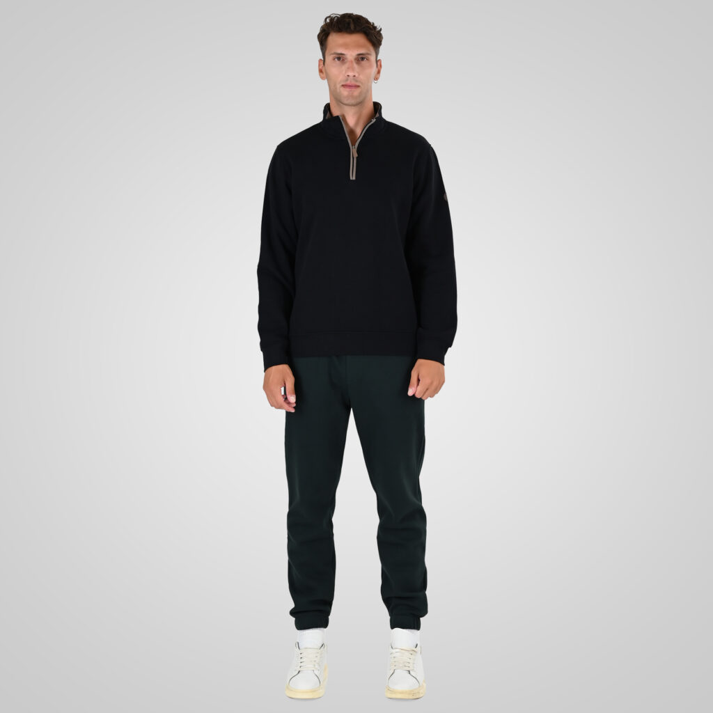 262MTOP-1163 HALF-ZIP WITH STAND-UP COLLAR (BRUSHED FLEECE) BLACK