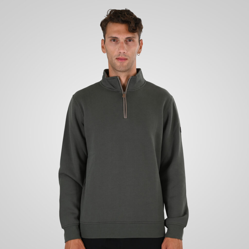 262MTOP-1163 HALF-ZIP WITH STAND-UP COLLAR (BRUSHED FLEECE) KHAKI