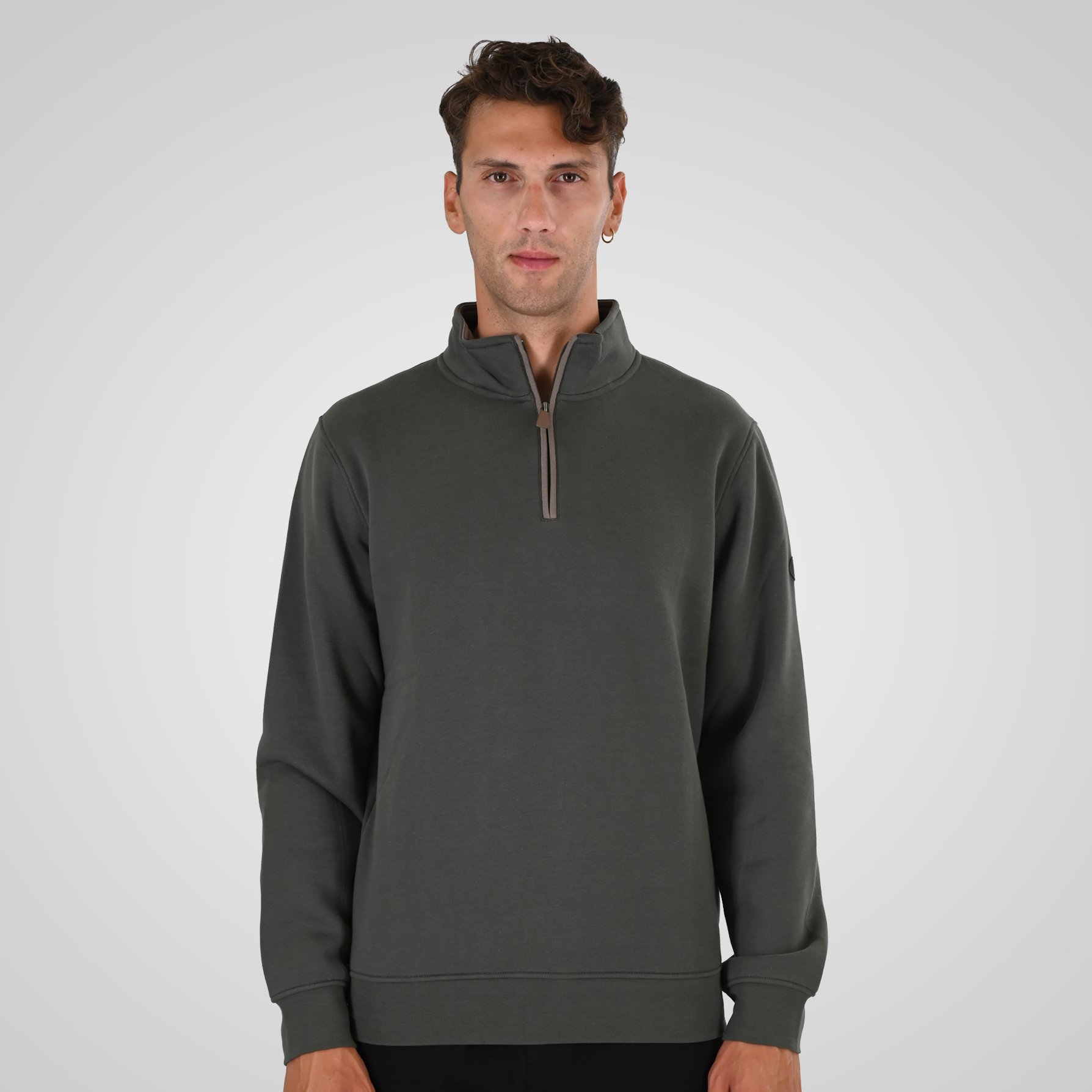262MTOP-1163 HALF-ZIP WITH STAND-UP COLLAR (BRUSHED FLEECE) KHAKI - Image 1