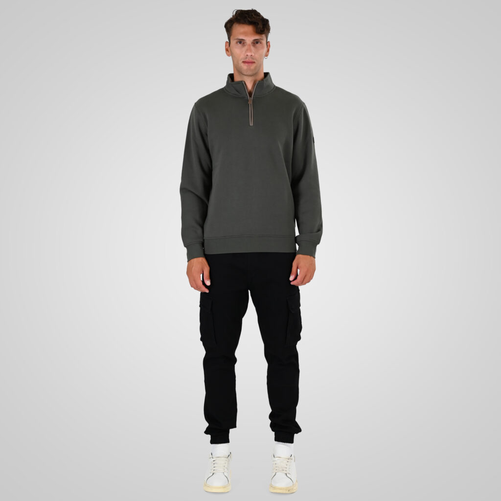 262MTOP-1163 HALF-ZIP WITH STAND-UP COLLAR (BRUSHED FLEECE) KHAKI