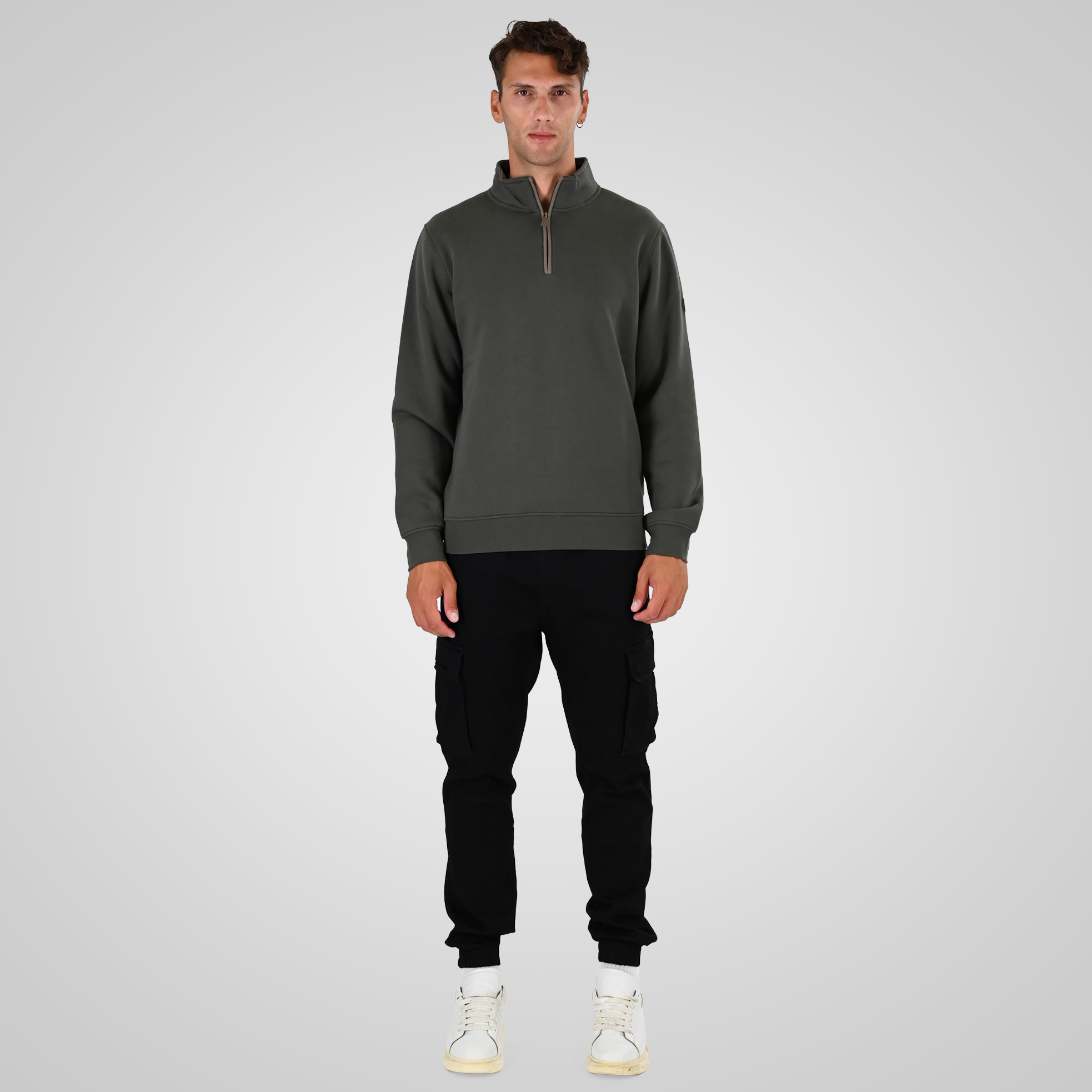 262MTOP-1163 HALF-ZIP WITH STAND-UP COLLAR (BRUSHED FLEECE) KHAKI - Image 2