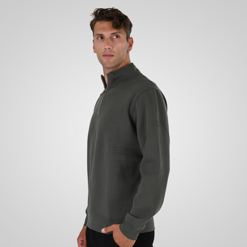 262MTOP-1163 HALF-ZIP WITH STAND-UP COLLAR (BRUSHED FLEECE) KHAKI