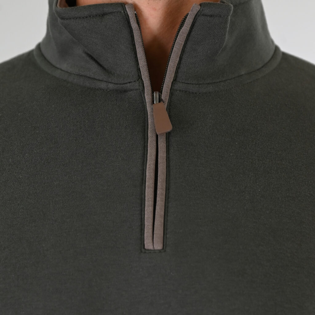 262MTOP-1163 HALF-ZIP WITH STAND-UP COLLAR (BRUSHED FLEECE) KHAKI