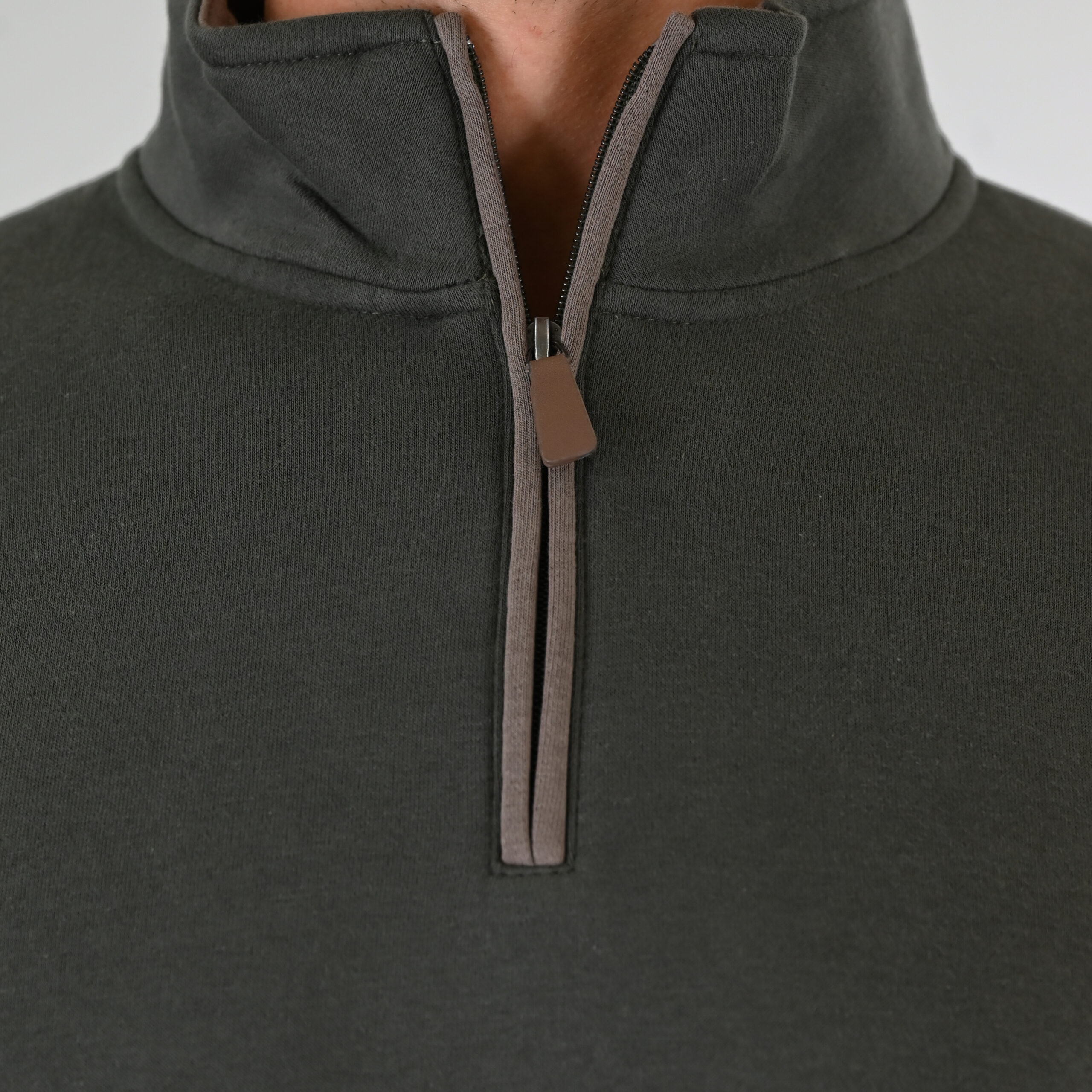 262MTOP-1163 HALF-ZIP WITH STAND-UP COLLAR (BRUSHED FLEECE) KHAKI - Image 5