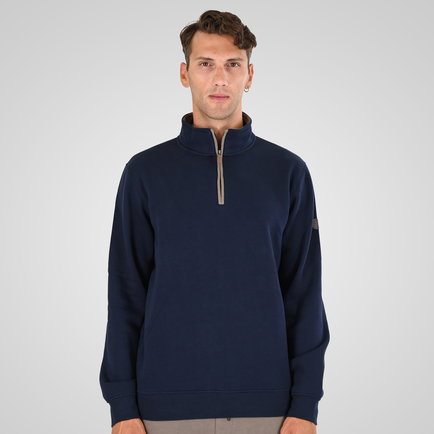 262MTOP-1163 HALF-ZIP WITH STAND-UP COLLAR (BRUSHED FLEECE) NAVY - Image 1