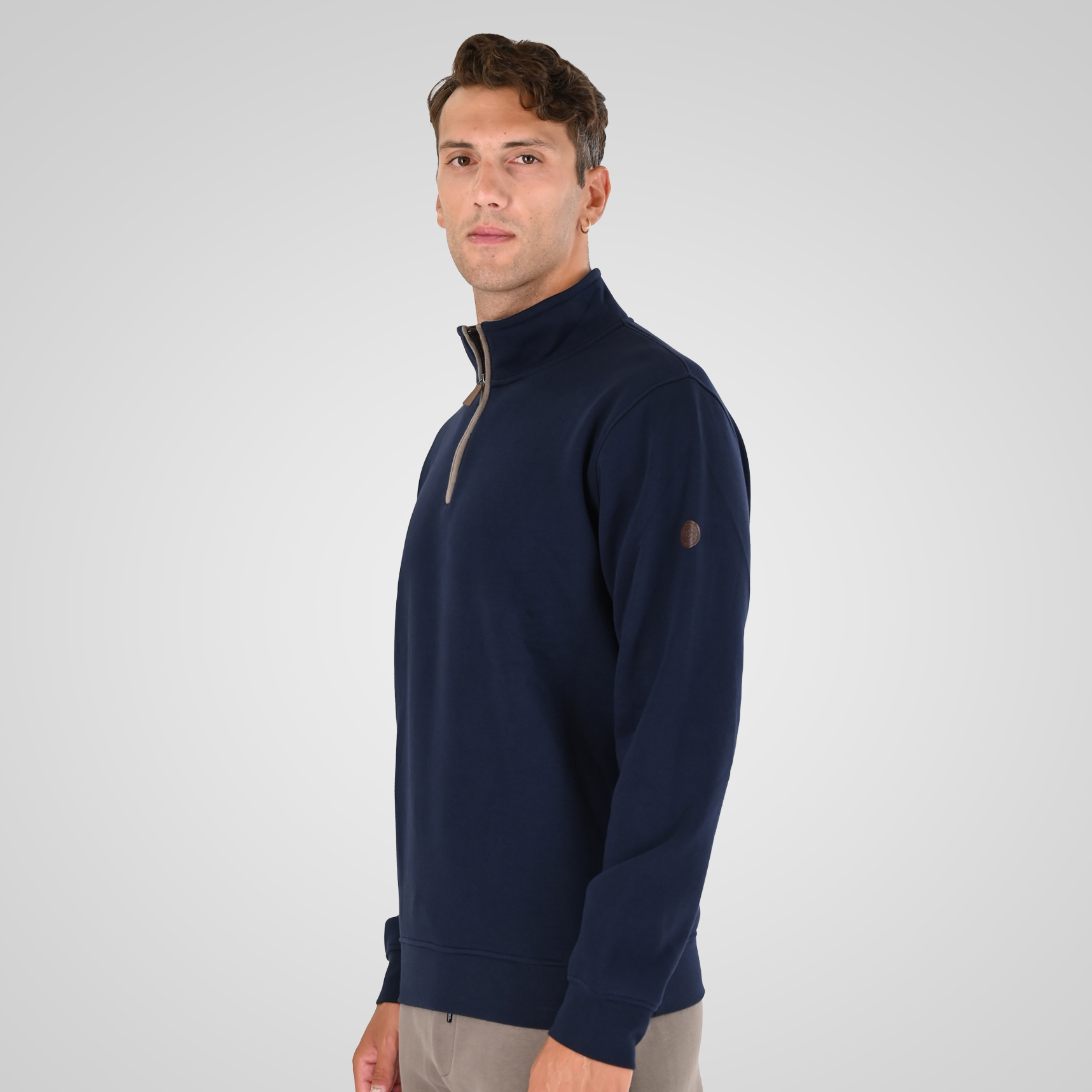 262MTOP-1163 HALF-ZIP WITH STAND-UP COLLAR (BRUSHED FLEECE) NAVY - Image 3