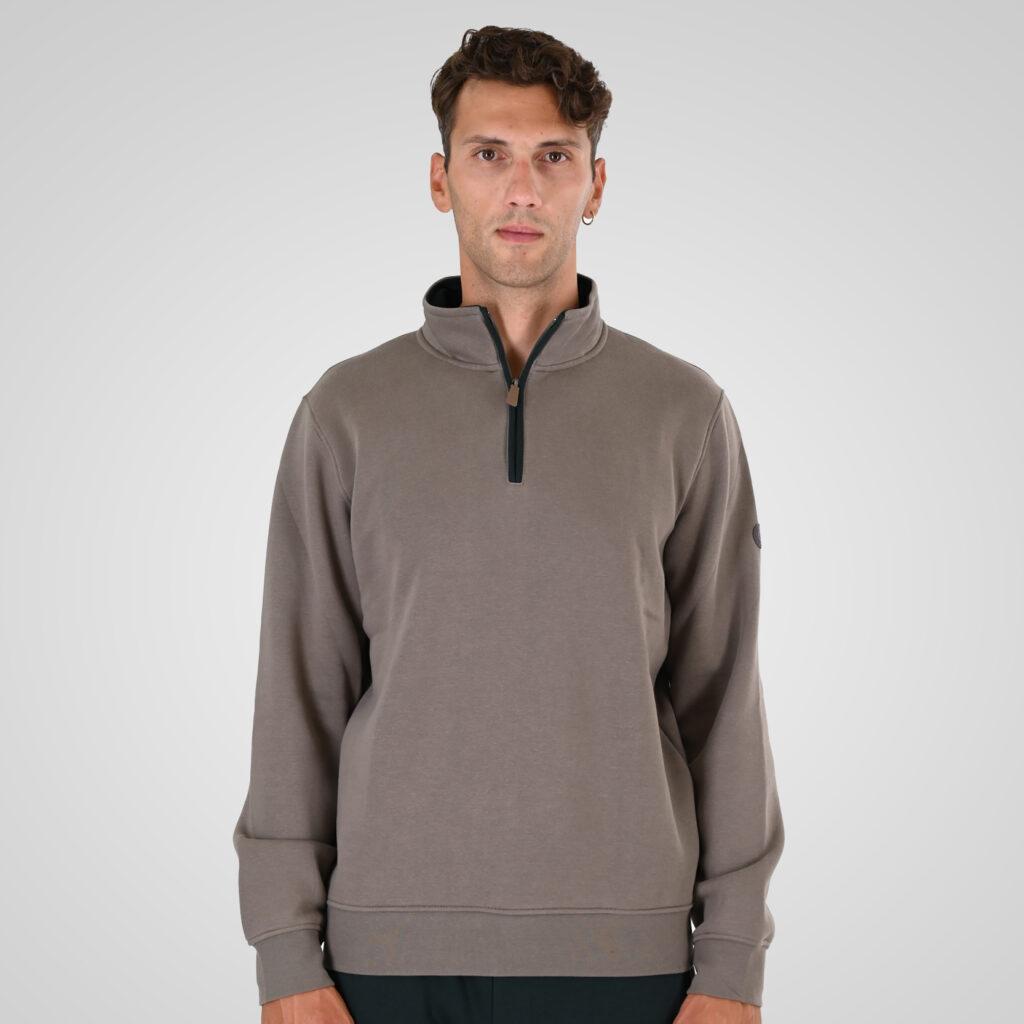 262MTOP-1163 HALF-ZIP WITH STAND-UP COLLAR (BRUSHED FLEECE) TAUPE