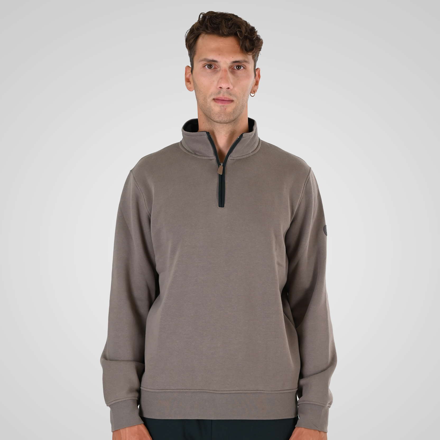 262MTOP-1163 HALF-ZIP WITH STAND-UP COLLAR (BRUSHED FLEECE) TAUPE - Image 1
