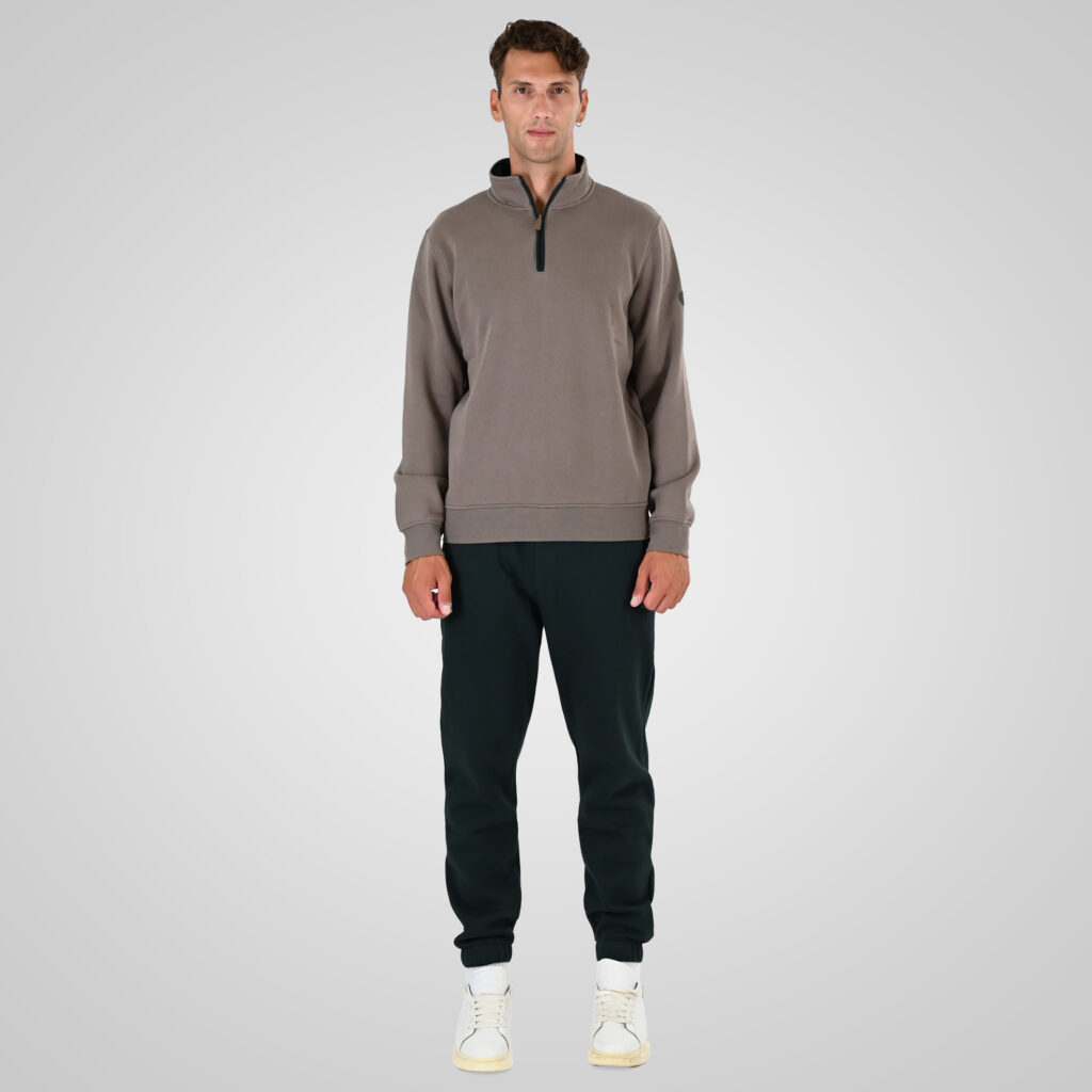 262MTOP-1163 HALF-ZIP WITH STAND-UP COLLAR (BRUSHED FLEECE) TAUPE