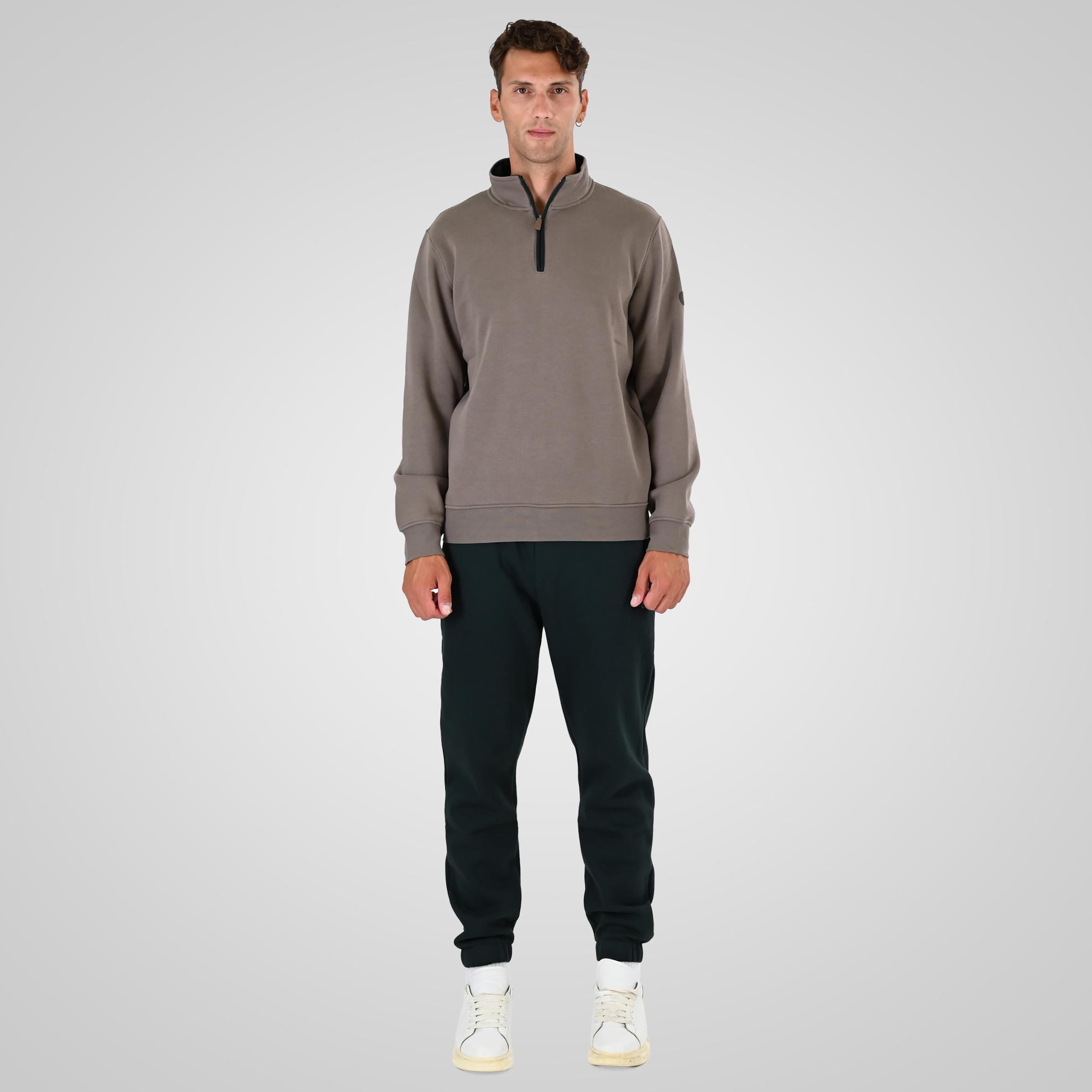 262MTOP-1163 HALF-ZIP WITH STAND-UP COLLAR (BRUSHED FLEECE) TAUPE - Image 2