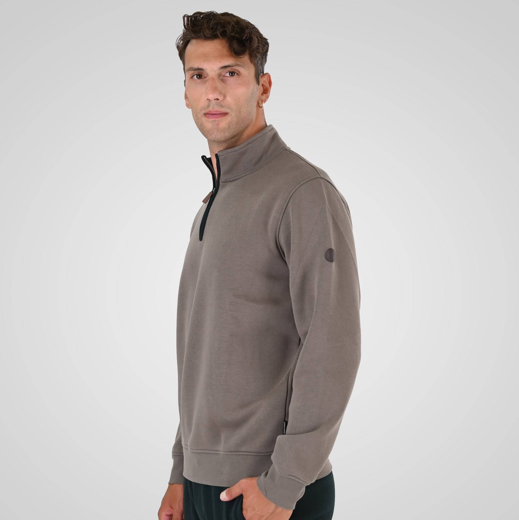 262MTOP-1163 HALF-ZIP WITH STAND-UP COLLAR (BRUSHED FLEECE) TAUPE - Image 3