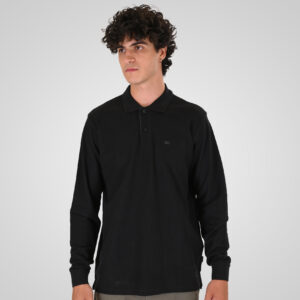262PS-3097 POLO PIQUE LONGSLEEVE WITH DENSE EMBROIDERY BLACK