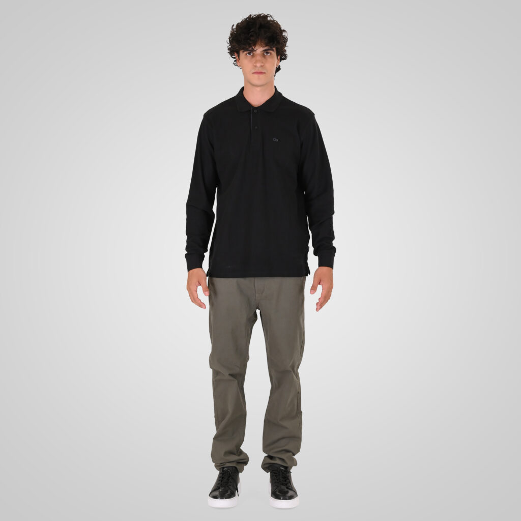 262PS-3097 POLO PIQUE LONGSLEEVE WITH DENSE EMBROIDERY BLACK