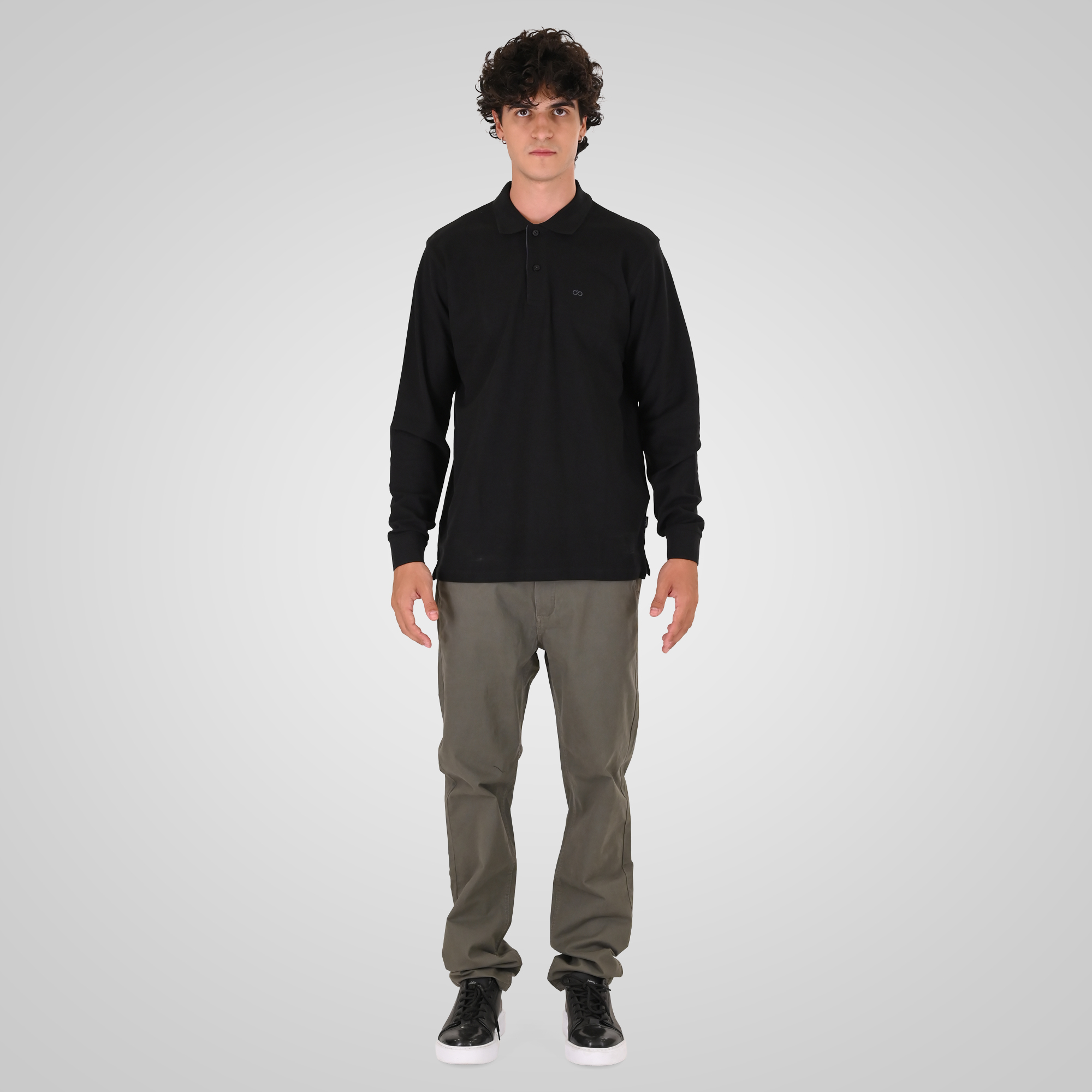 262PS-3097 POLO PIQUE LONGSLEEVE WITH DENSE EMBROIDERY BLACK - Image 2