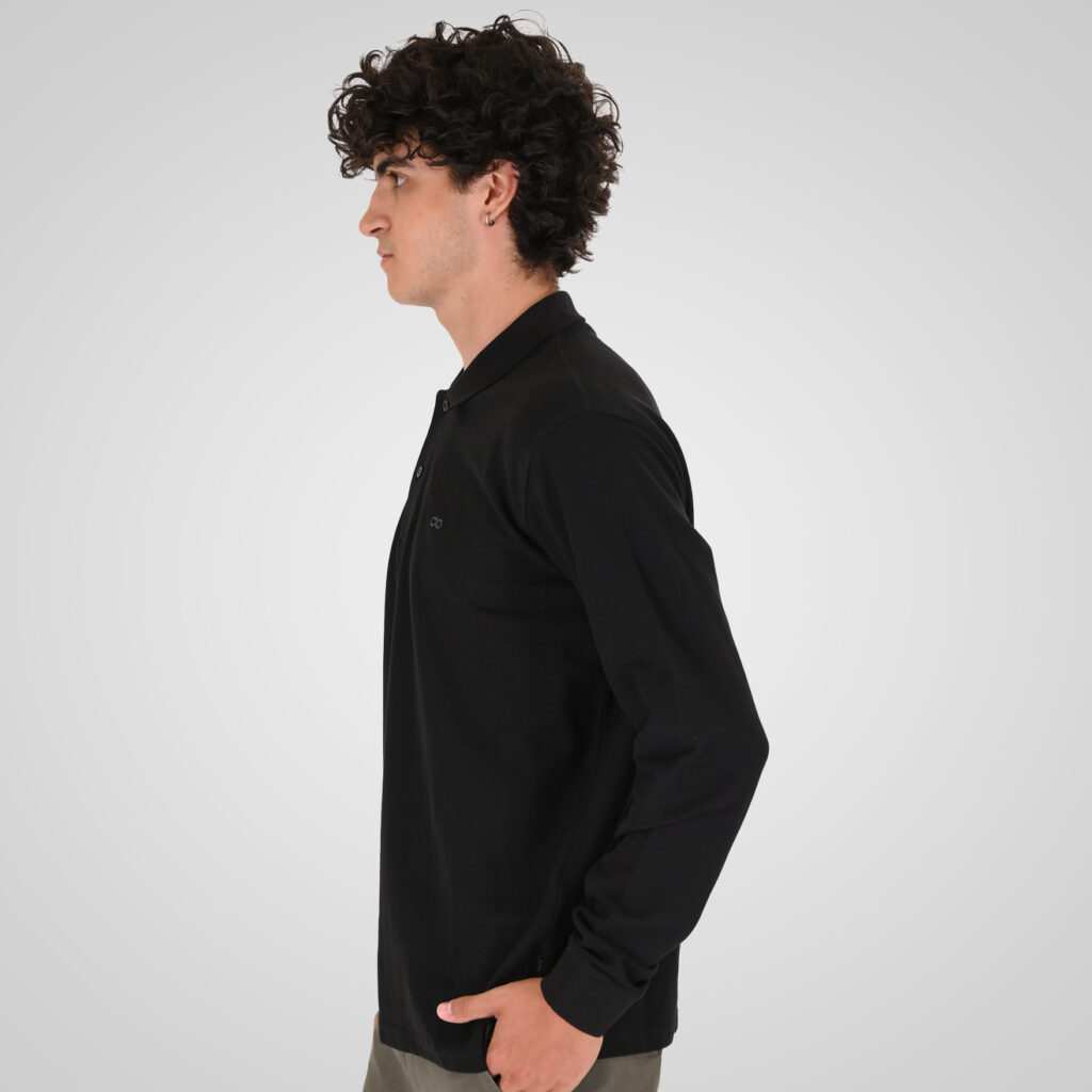 262PS-3097 POLO PIQUE LONGSLEEVE WITH DENSE EMBROIDERY BLACK