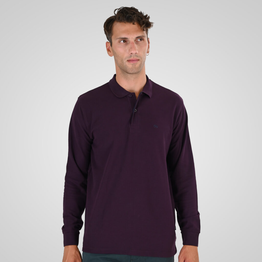 262PS-3097 POLO PIQUE LONGSLEEVE WITH DENSE EMBROIDERY DK RASPBERRY