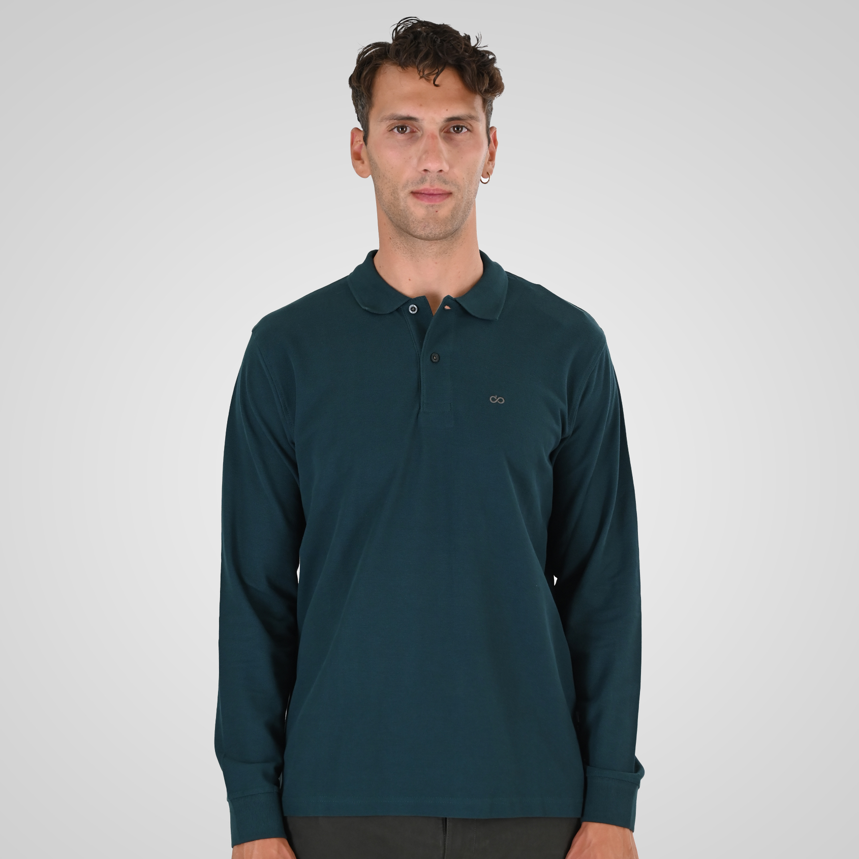 262PS-3097 POLO PIQUE LONGSLEEVE WITH DENSE EMBROIDERY FOREST GREEN - Image 1
