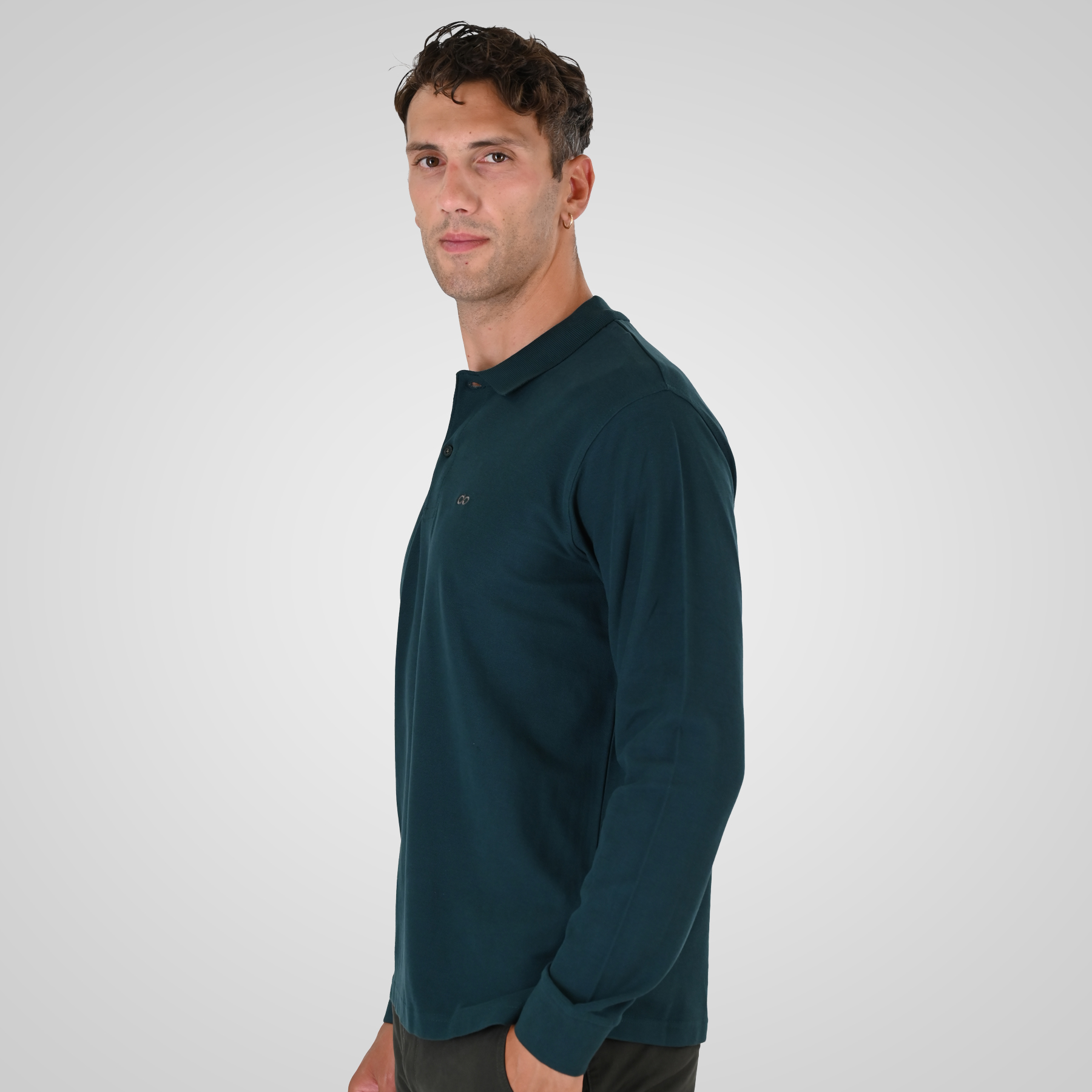262PS-3097 POLO PIQUE LONGSLEEVE WITH DENSE EMBROIDERY FOREST GREEN - Image 3