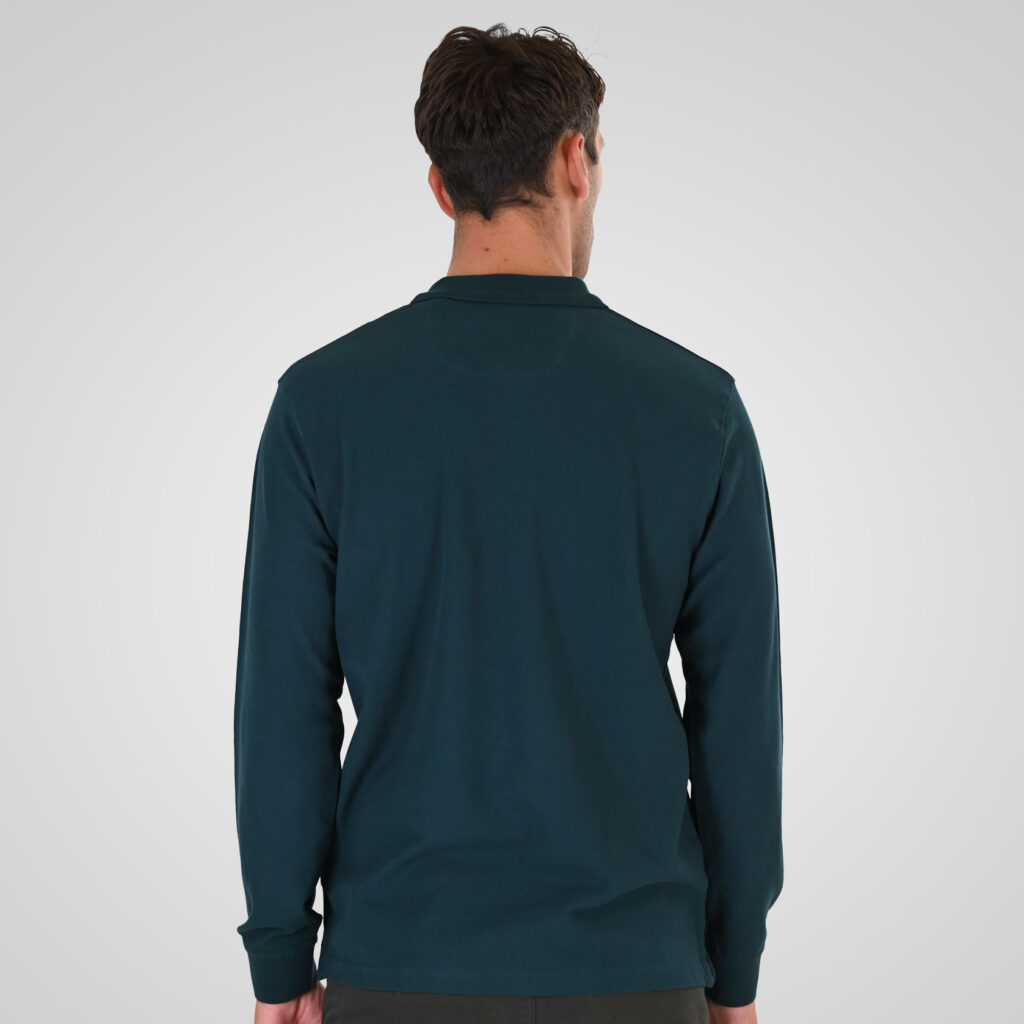 262PS-3097 POLO PIQUE LONGSLEEVE WITH DENSE EMBROIDERY FOREST GREEN